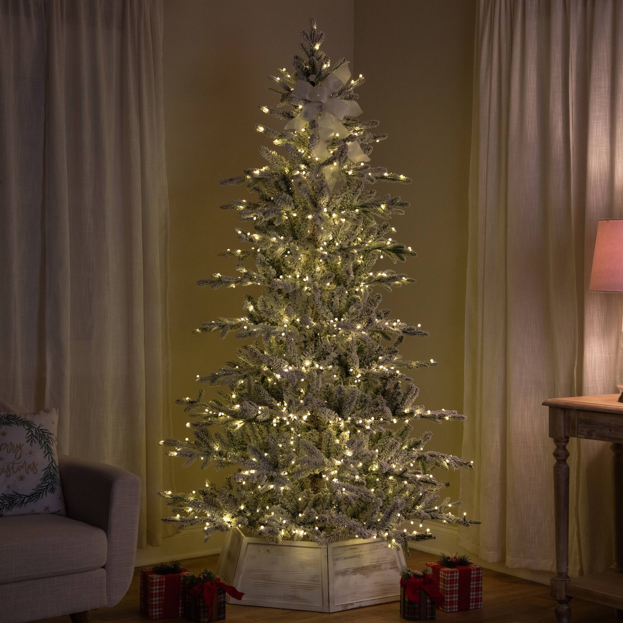 9ft. Pre-Lit Real Touch™ Elite Flocked Calgary Pine IPT Artificial Christmas Tree, Dual Color LED Lights