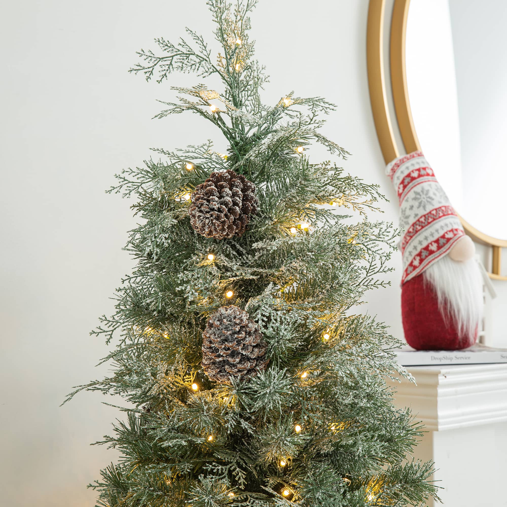 2 Pack 5ft. Pre-Lit Pine Artificial Christmas Porch Tree, Warm White LED Lights