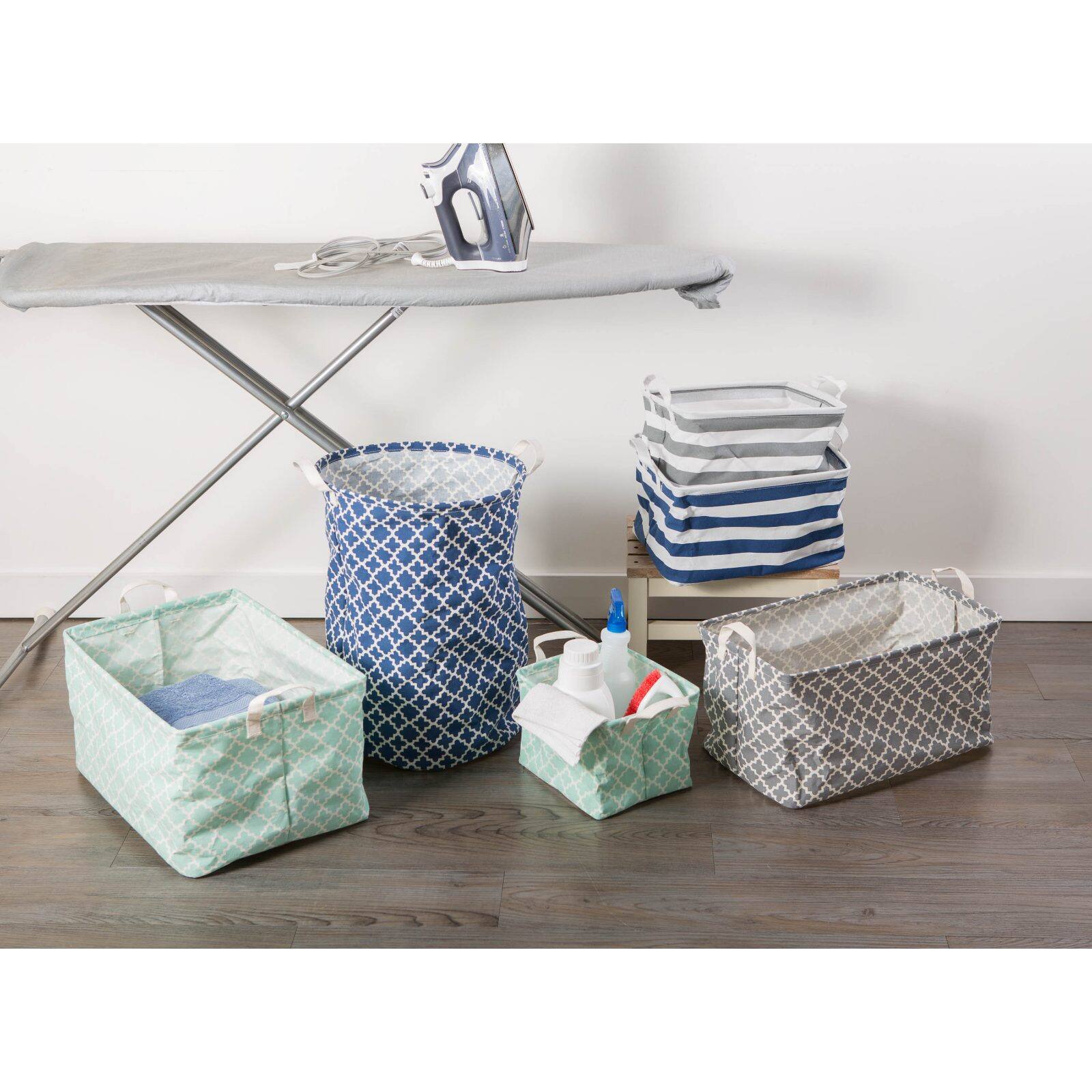 DII® Round Stripes PE-Coated Cotton Polyester Laundry Hamper