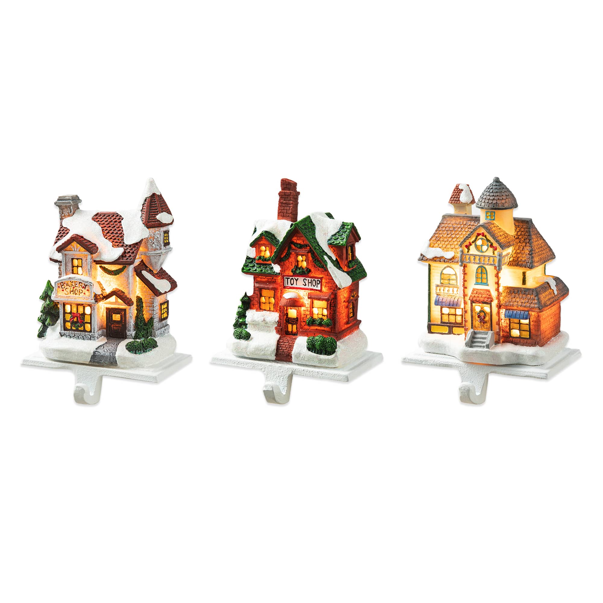 Glitzhome® 6" Lighted House Stocking Holder Set