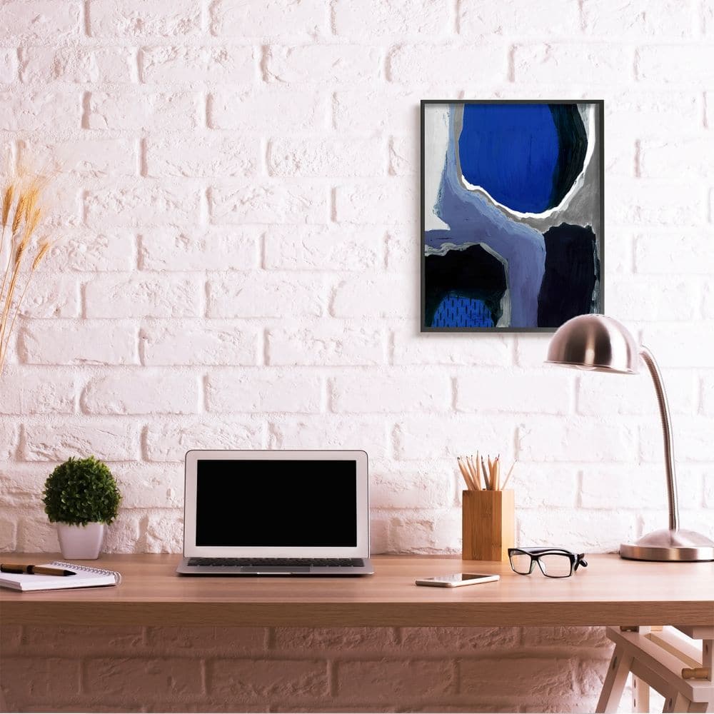 Stupell Industries Abstract Masculine Cobalt Blue Grey Black Design Framed Wall Art