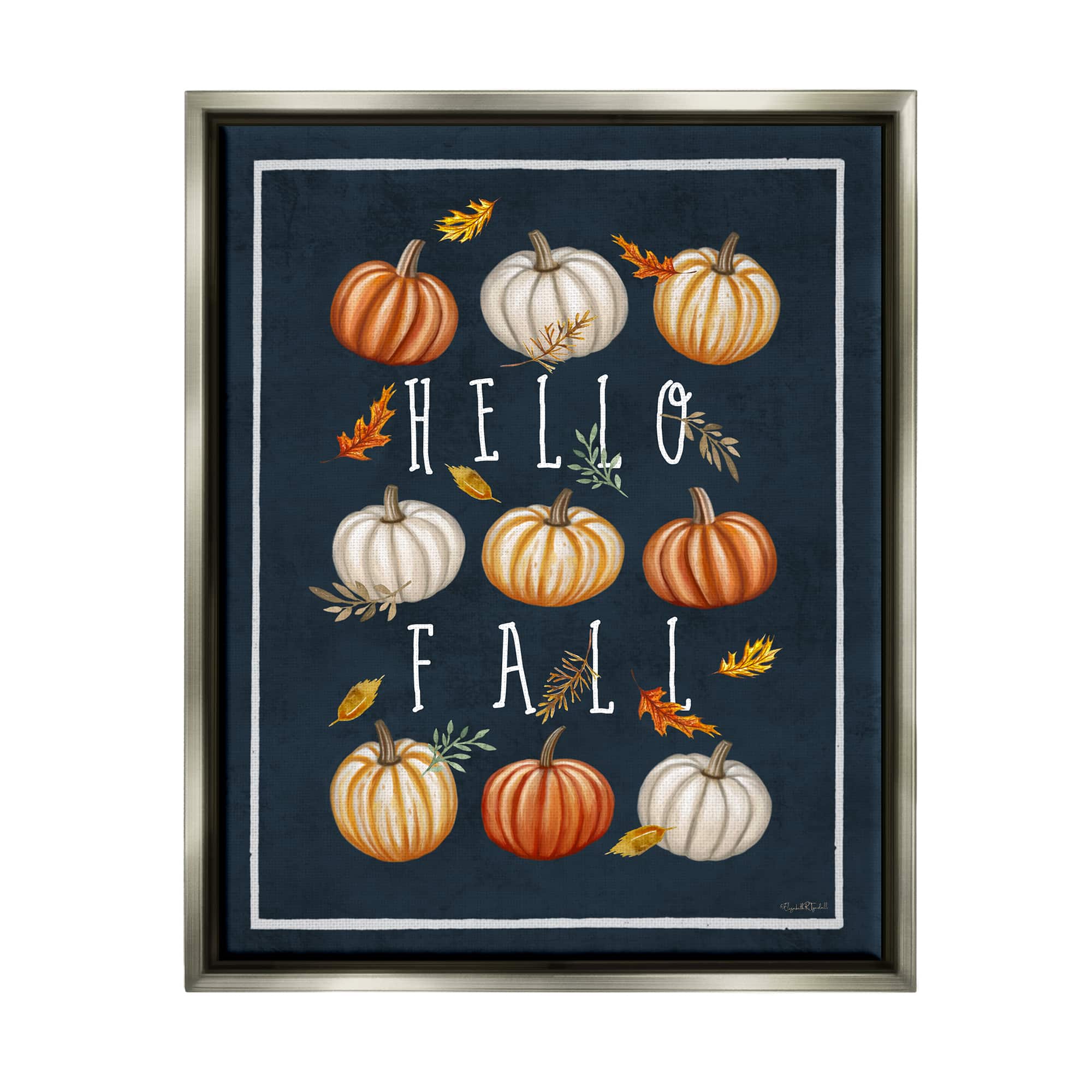 Stupell Industries Hello Fall Mixed Pumpkins Framed Floater Canvas Wall Art