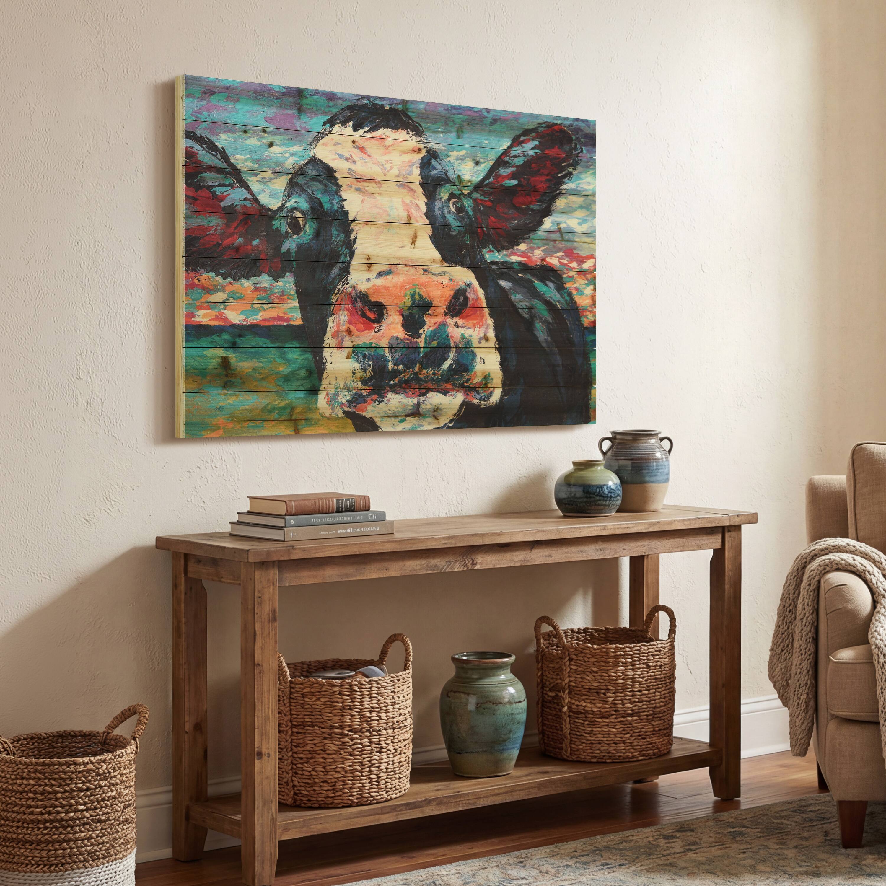 Empire Art Direct Arte de Legno 30" x 45" Curious Cow Wall Art