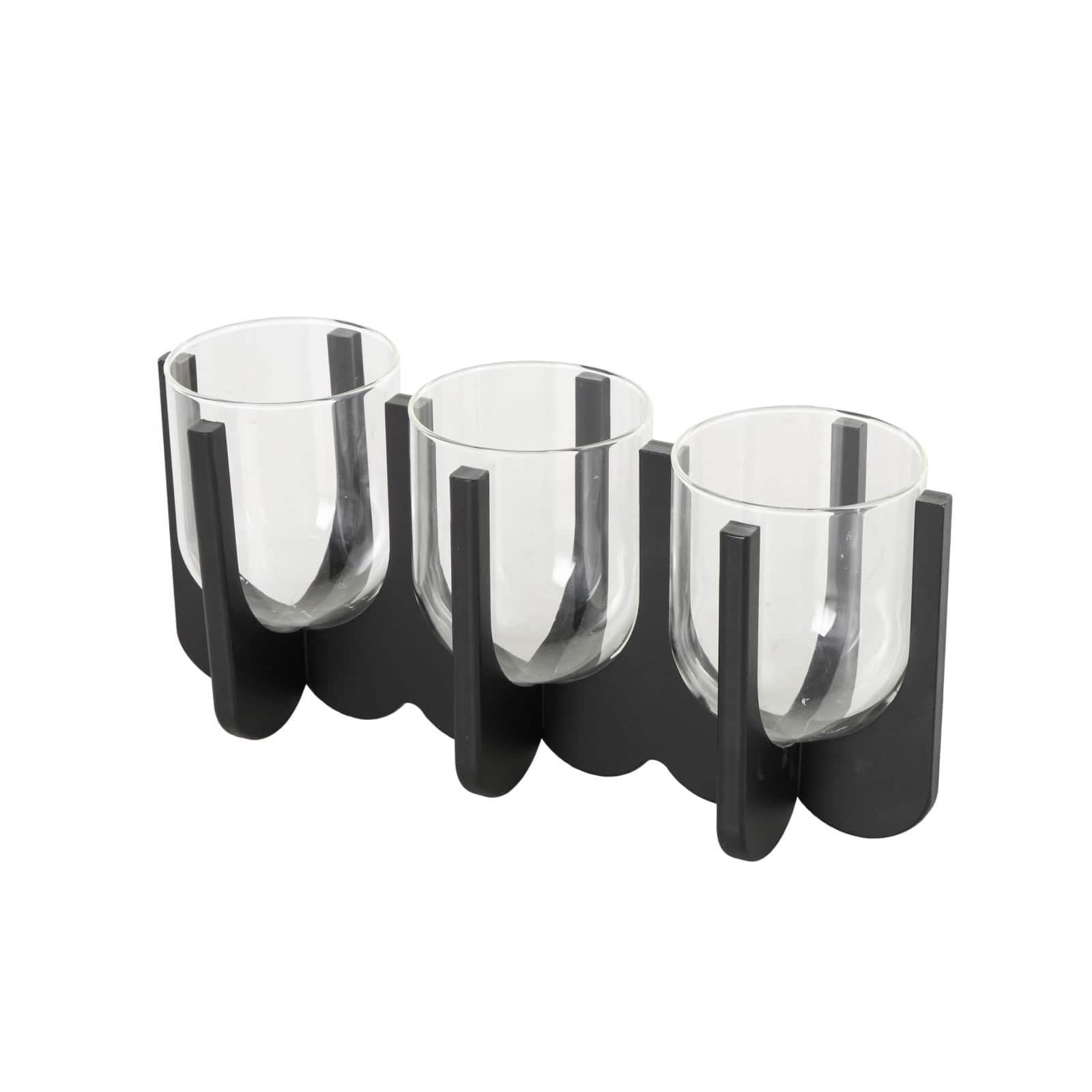14.25" Black Wood Hurricane 3 Slot Decorative Candle Holder