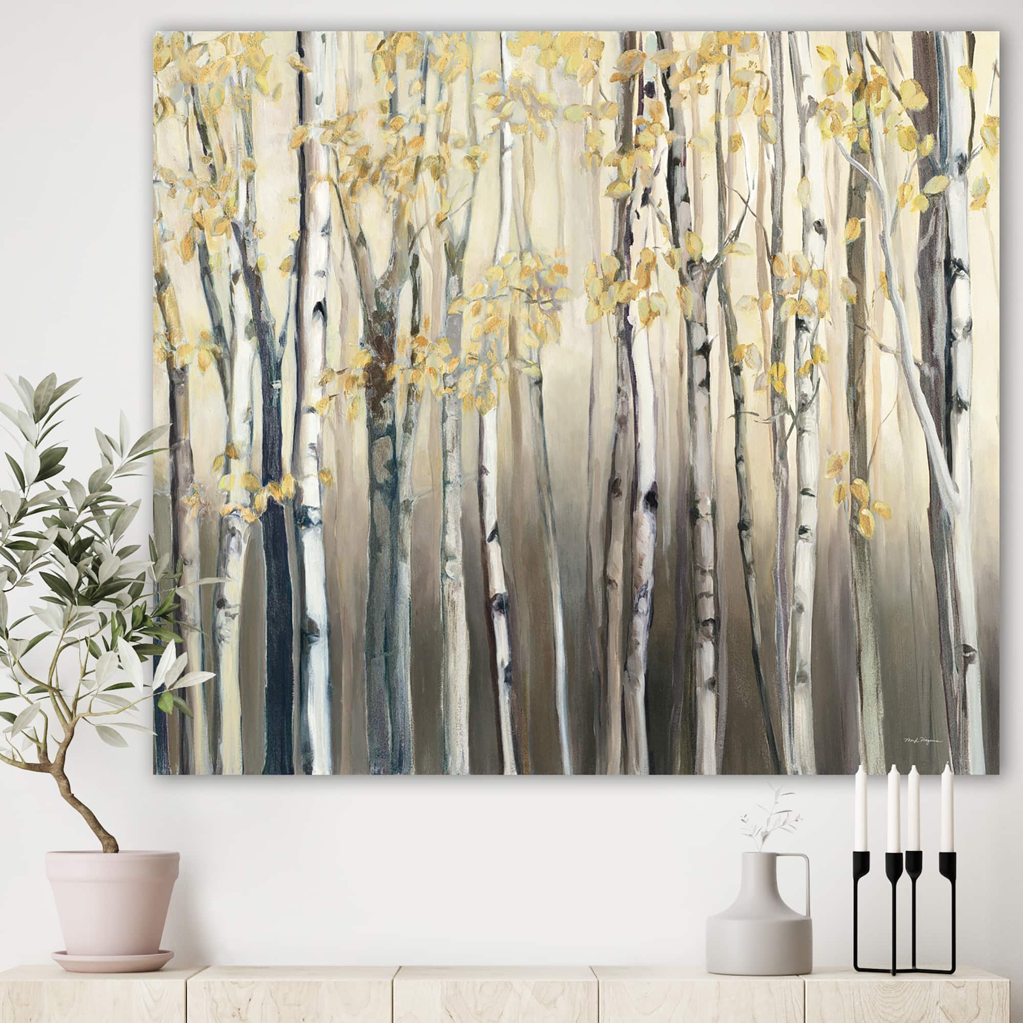 Designart - Golden Birch Forest I - Landscapes Premium Canvas Wall Art