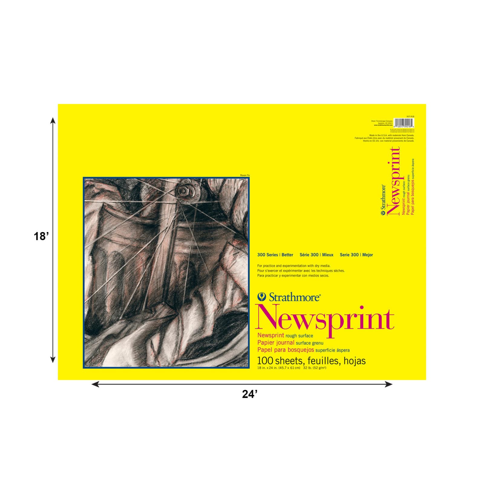 Strathmore® 300 Series Newsprint Paper Pad, 18" x 24"