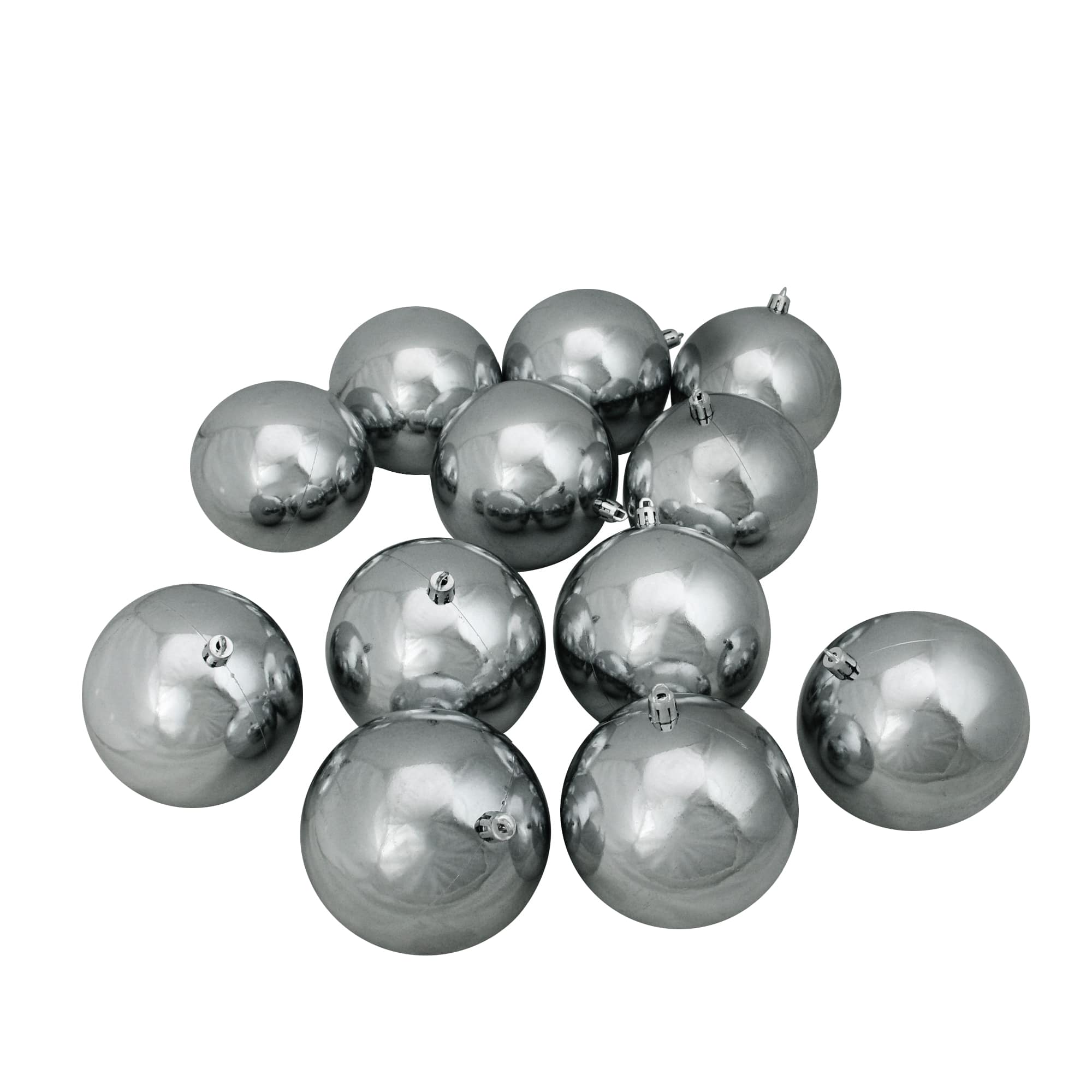12ct. 4" Pewter Gray Shatterproof Shiny Christmas Ball Ornaments