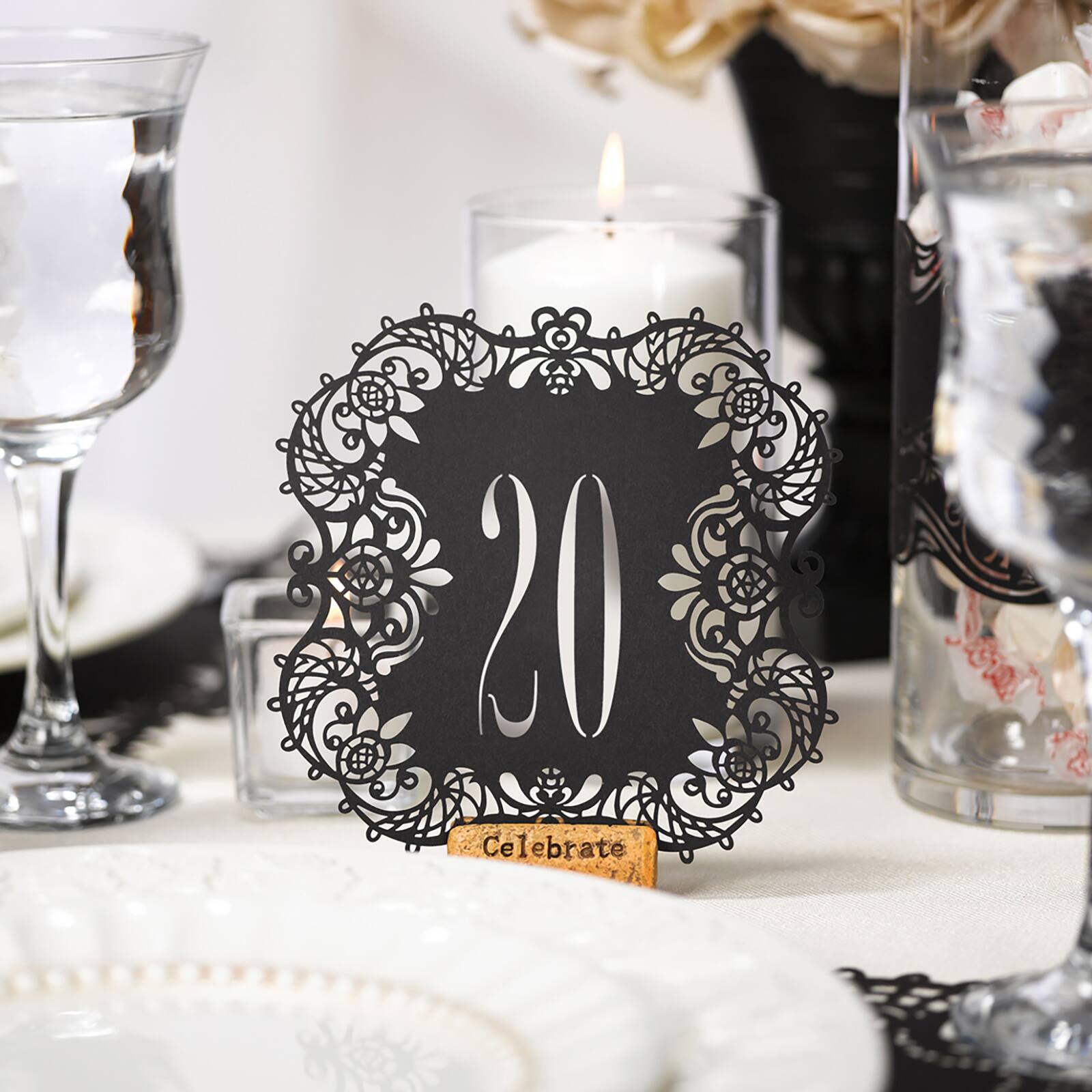 Hortense B. Hewitt Co. Numbers 11-20 Black Laser Cut Table Number Cards