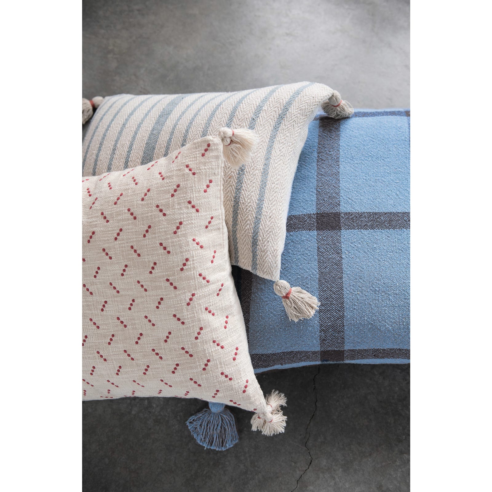 Hello Honey® 20" Embroidered Dots & Tassels Cotton Slub Square Pillow