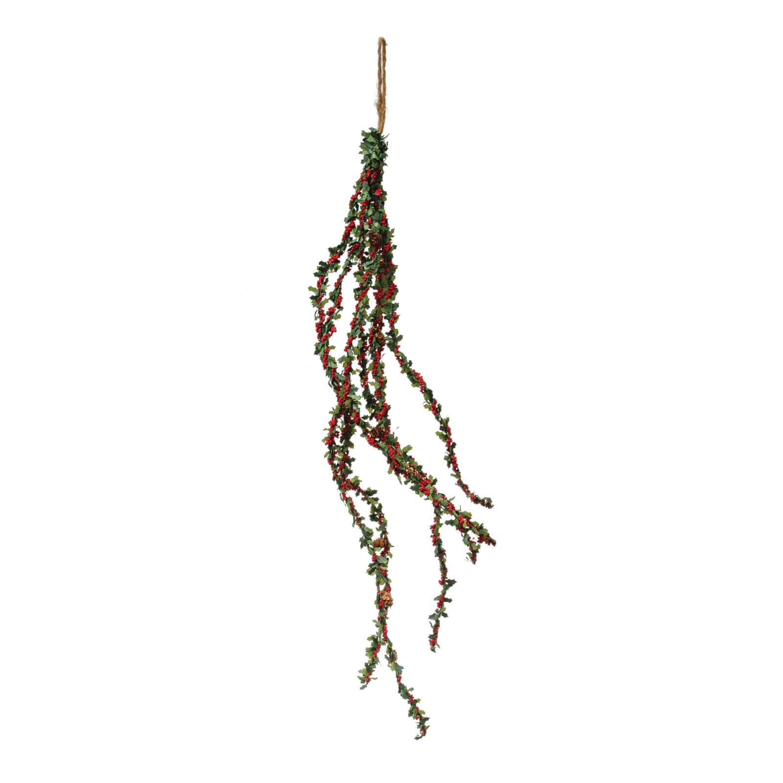 Hello Honey® 29.5" Faux Holly Leaf Spray with Red Berries & Pinecones