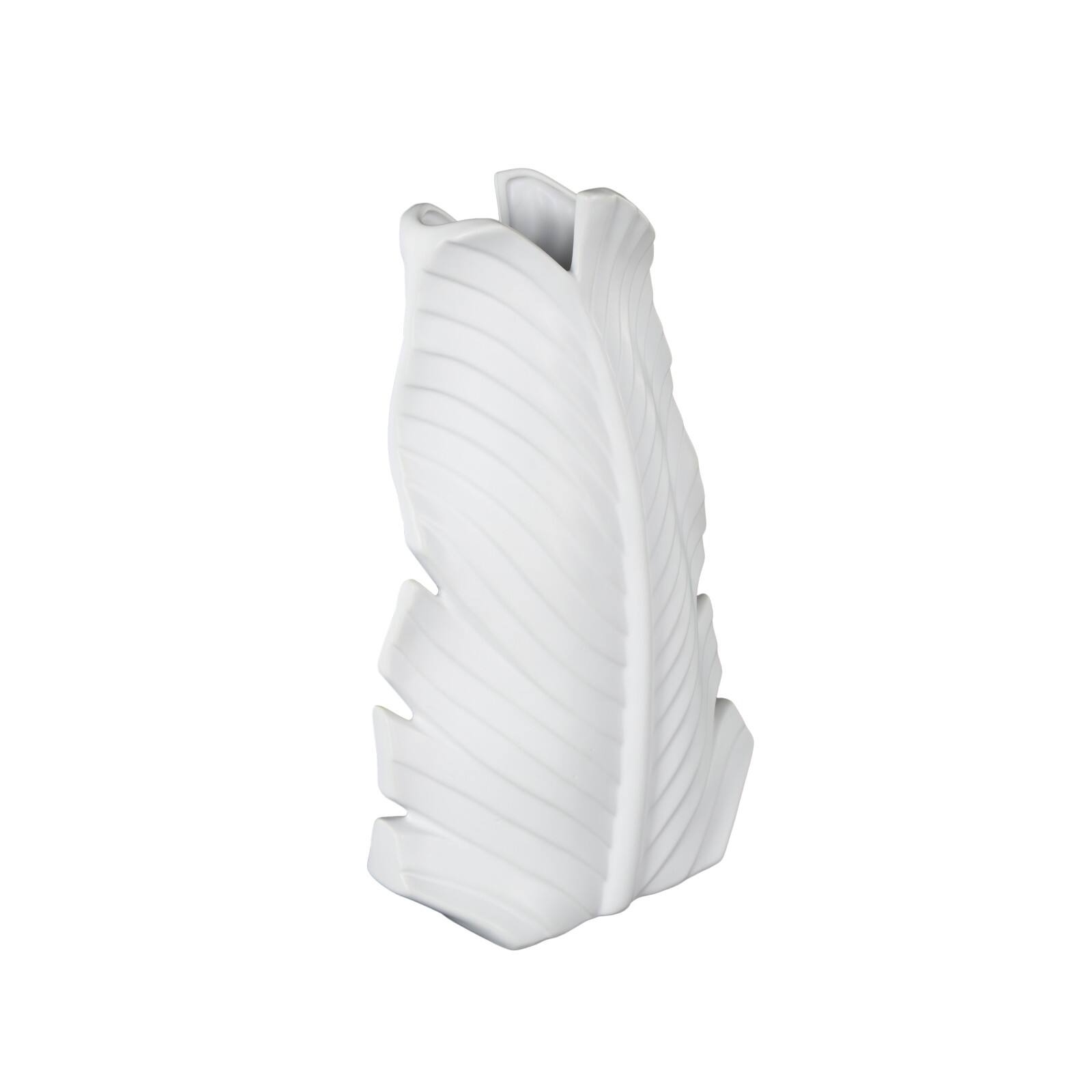 15" White Ceramic Palm Leaf Vase