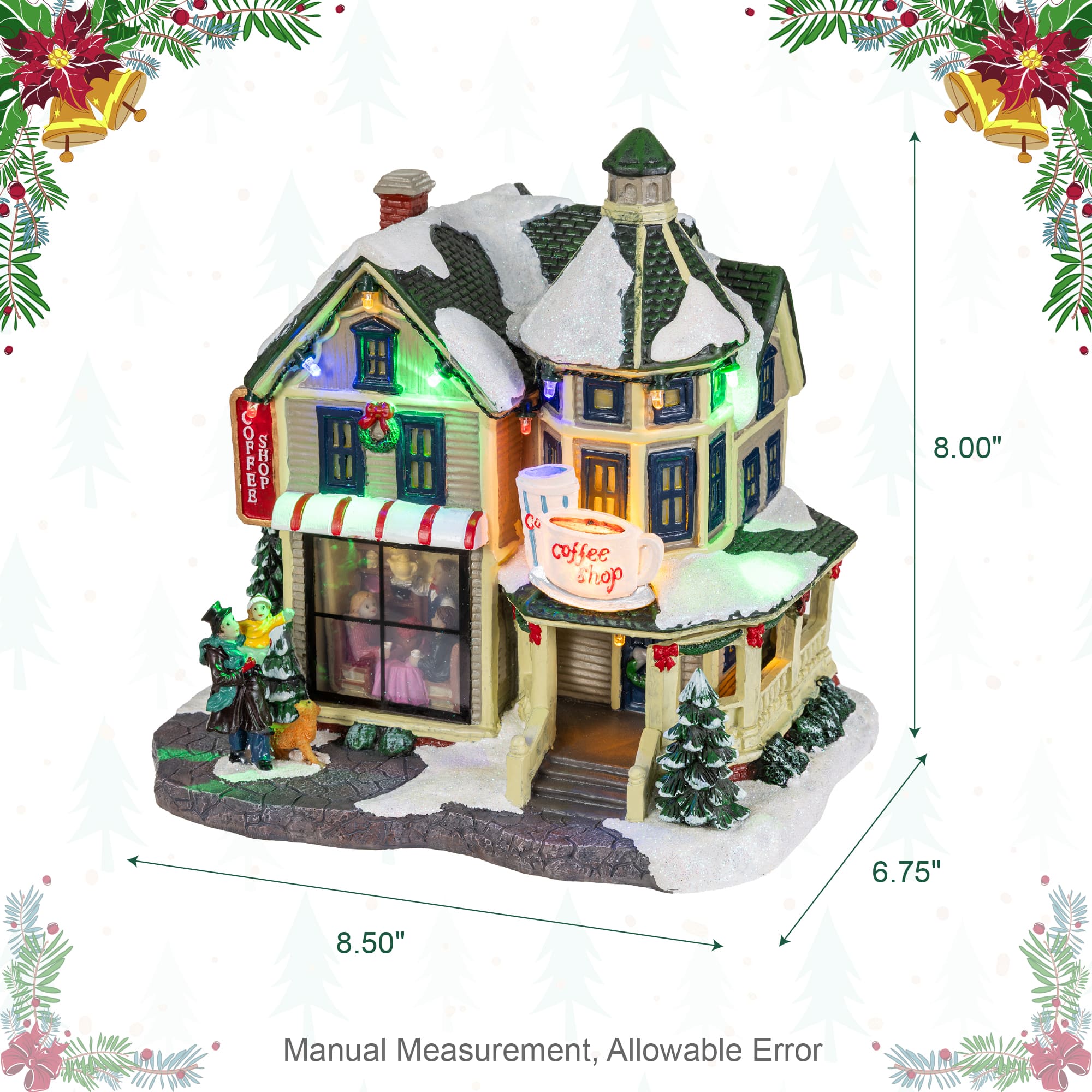 Glitzhome® 8.5" Lighted Christmas Coffee Shop Musical Resin Village with Timer