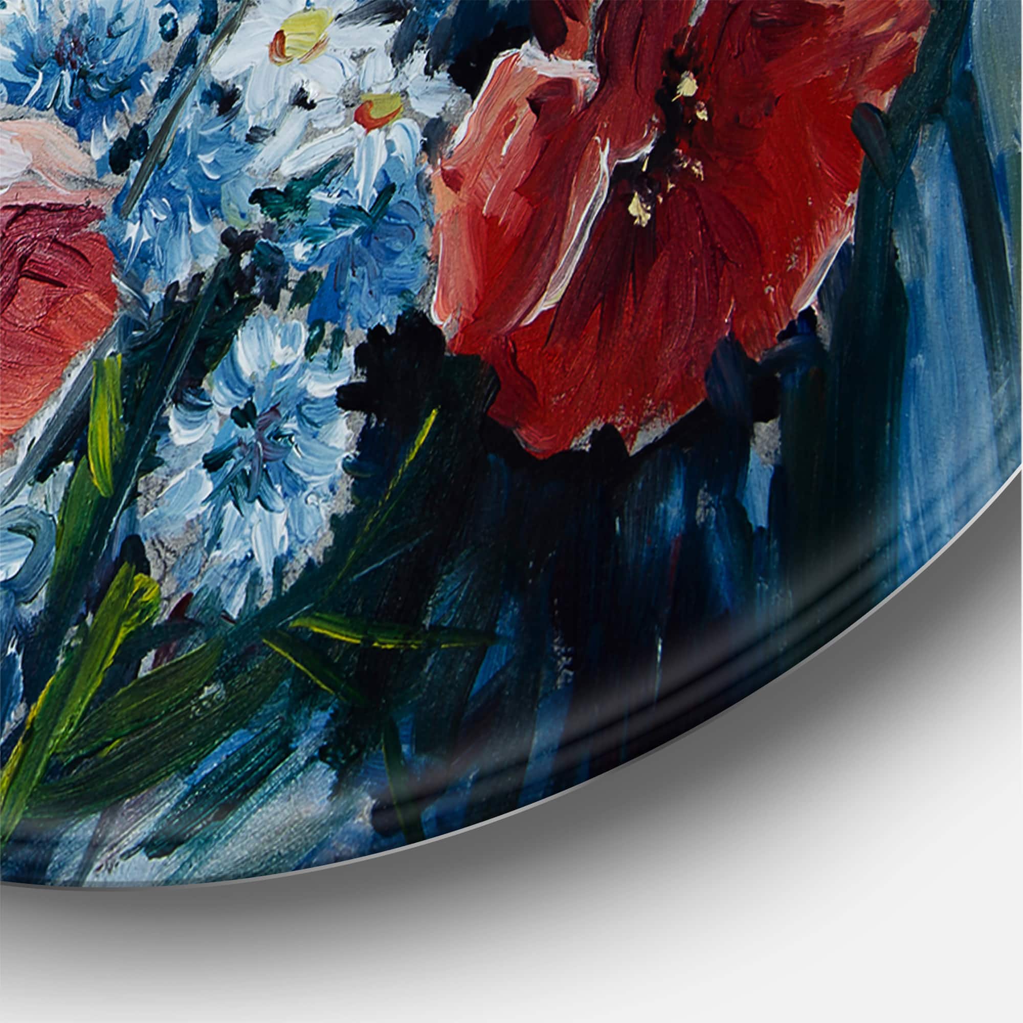 Designart - Retro Bouquet of Poppies - Traditional Metal Circle Wall Art