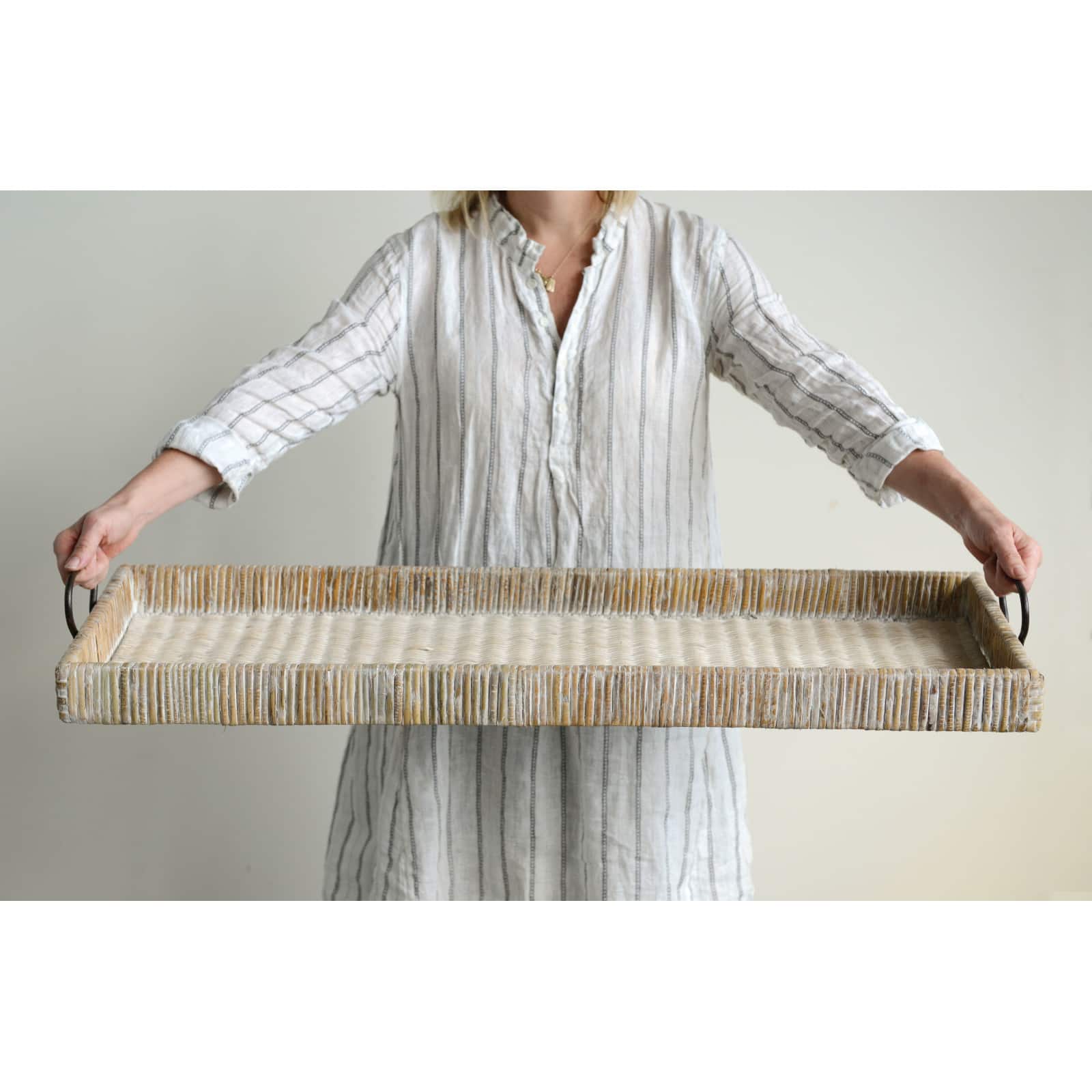 Hello Honey® 3ft. Decorative Rattan Tray with Metal Handles