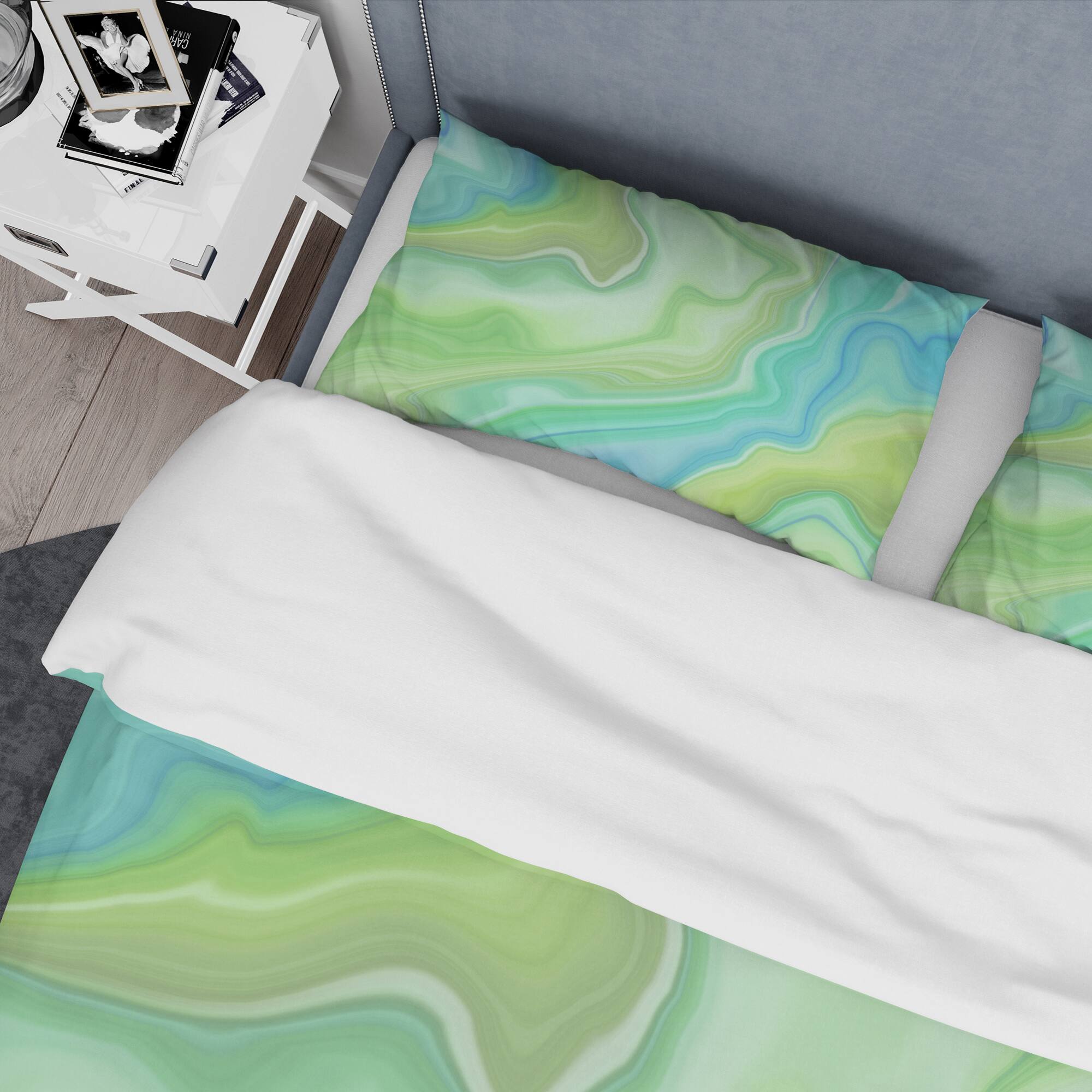 Designart 'Marbled Colours in Shades of Green and Blue' Modern & Contemporary Bedding Set - Duvet Cover & Shams