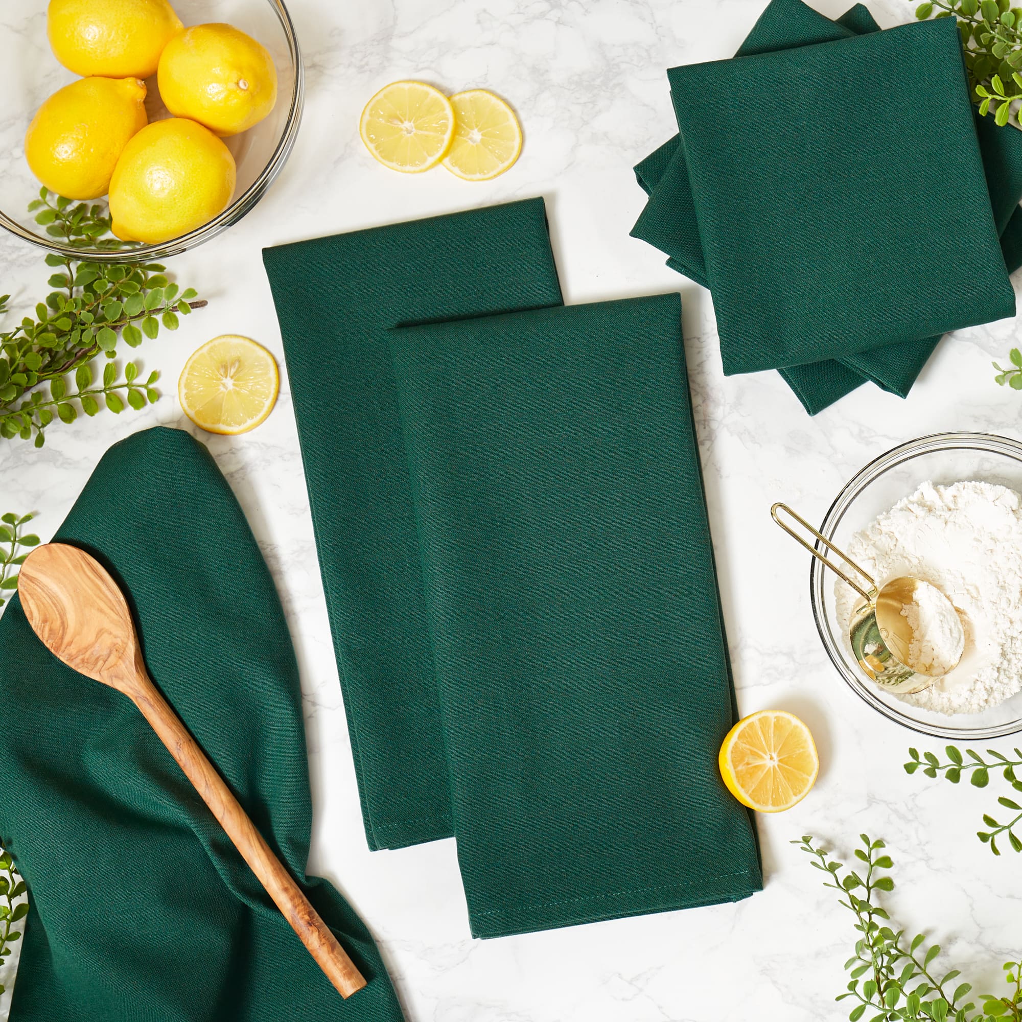 DII® Dark Green Flat Woven Dishtowels Set of 6