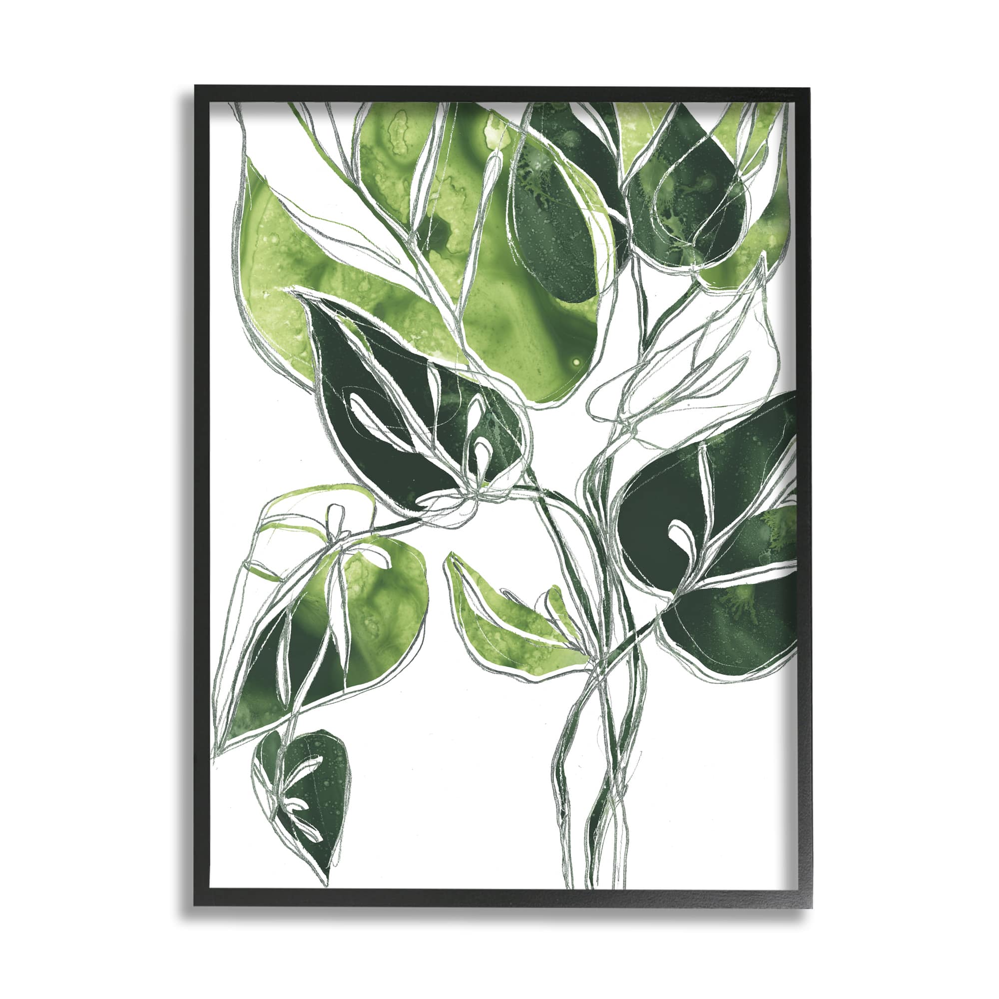 Stupell Industries Intricate Palm Vines Unique Green Leaves in Black Frame Wall Art