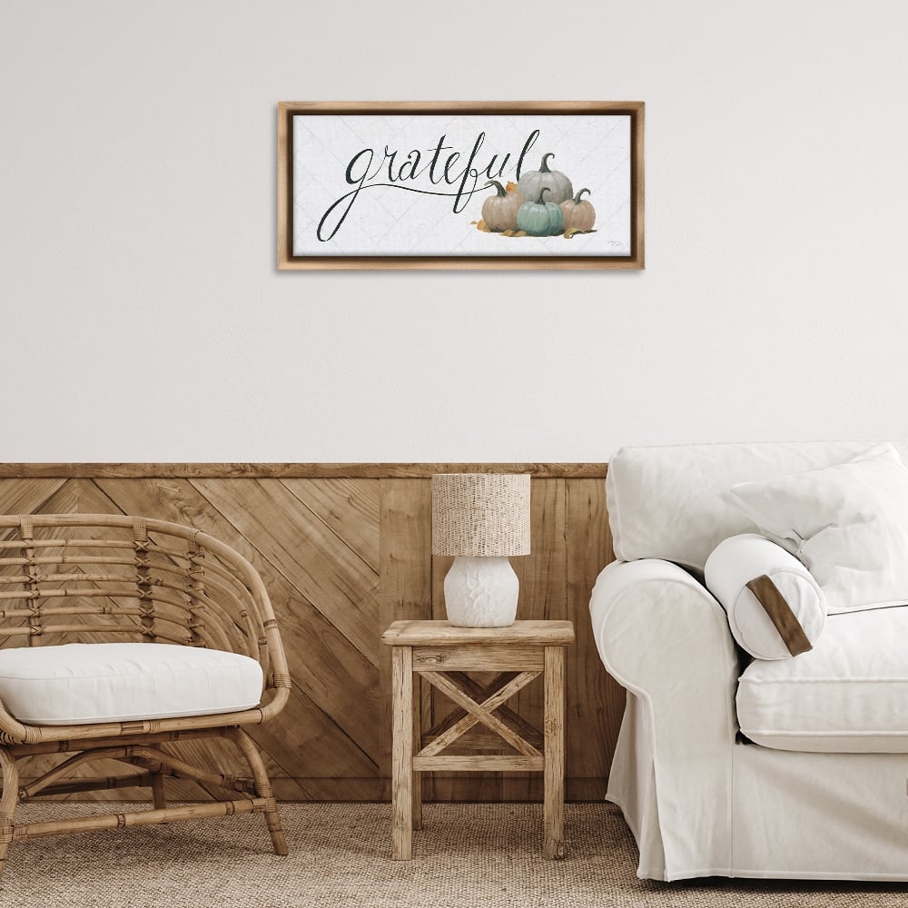 Stupell Industries Grateful with Pumpkins Floater Framed Art