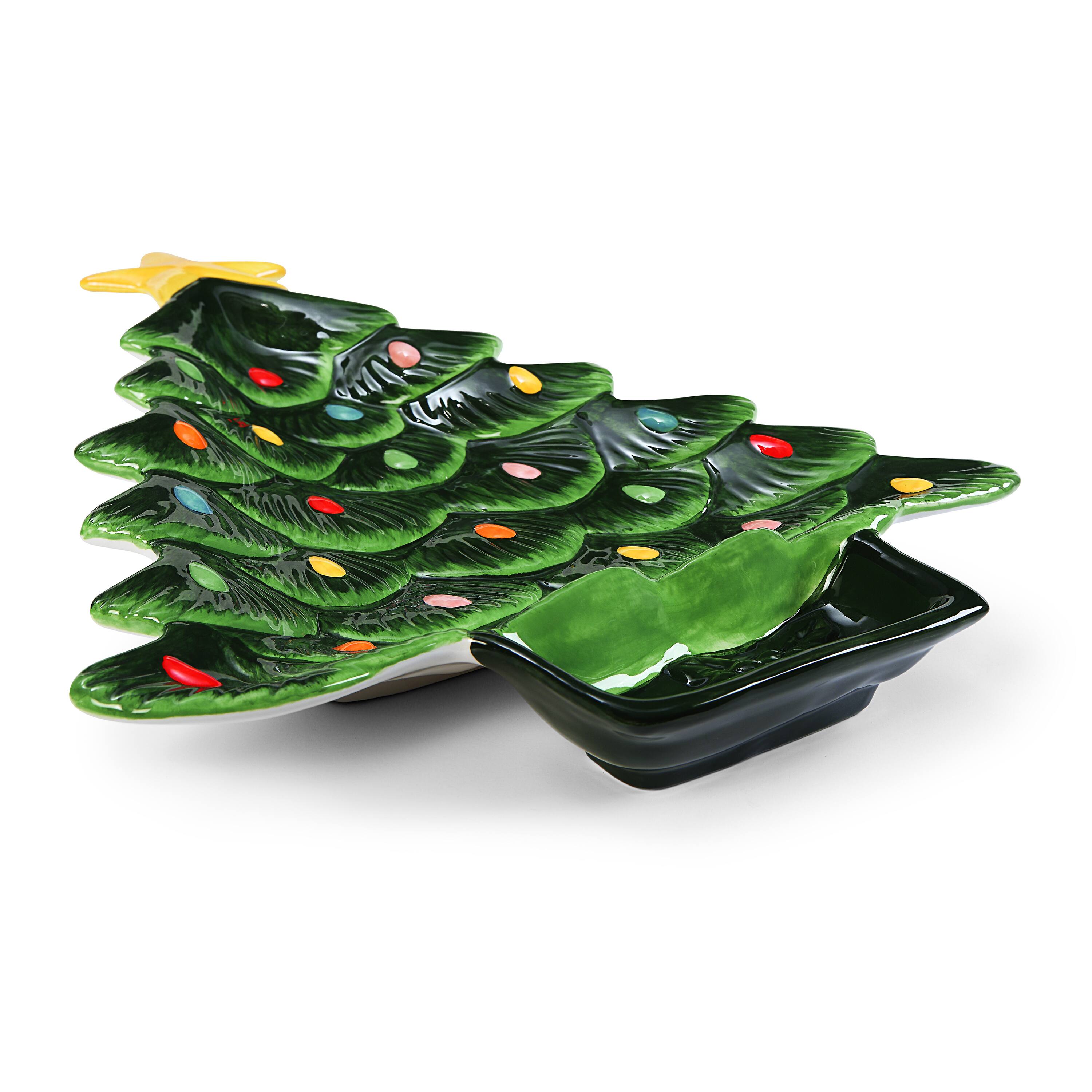 14" Green Tree Platter with Dip Section