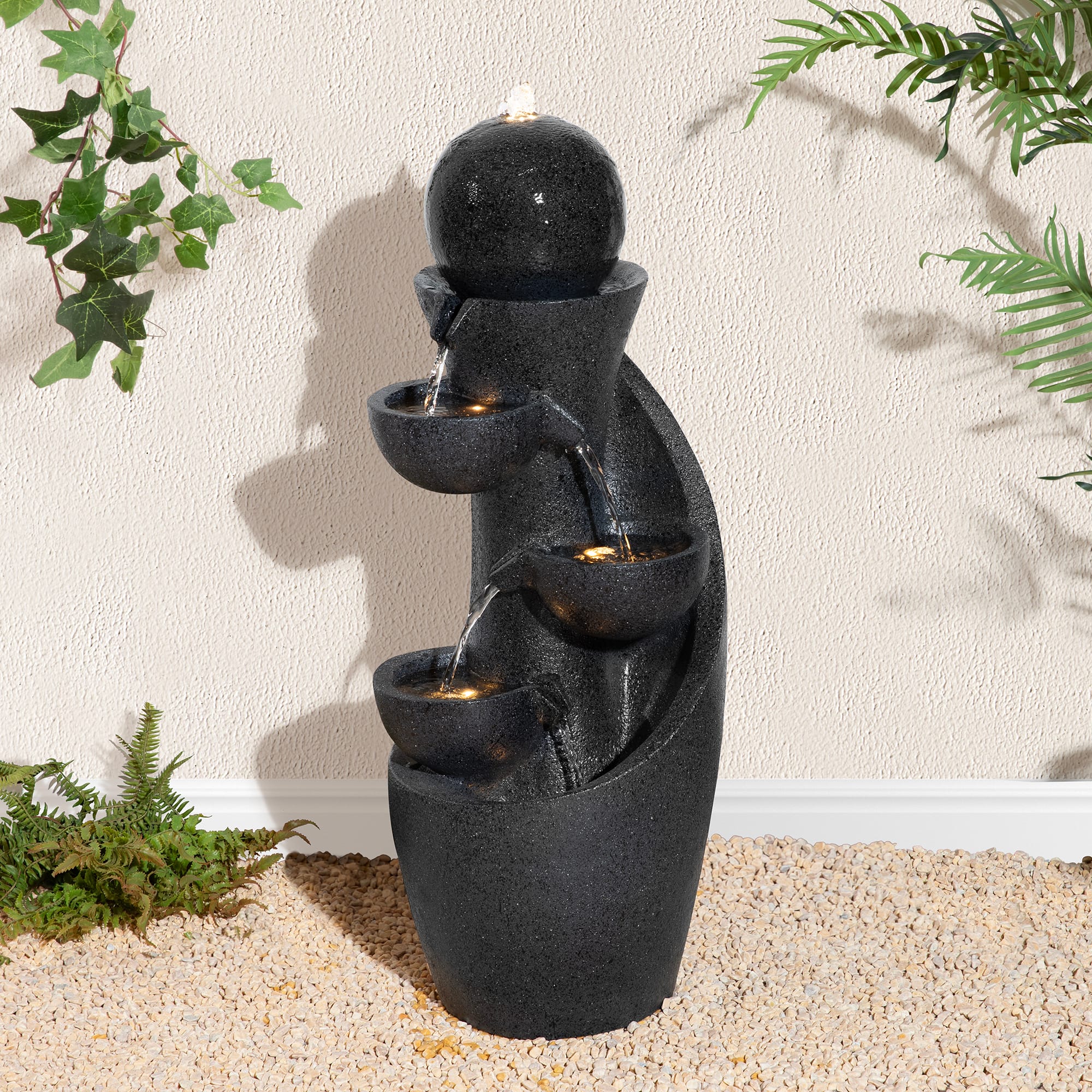 Glitzhome® 33.5" Modern LED 5-Tier Bowl and Sphere Polyresin Outdoor Fountain