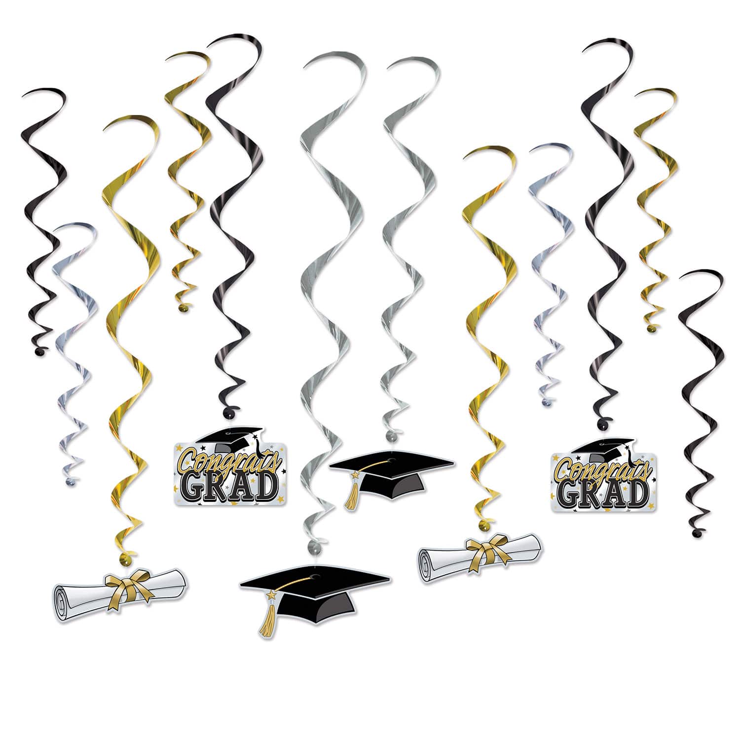 Beistle Black, Gold & Silver Graduation Whirls Pack