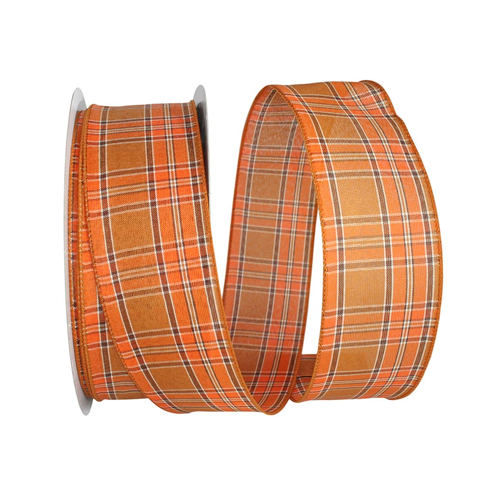 Reliant Orange Plaid Tonal Wired Ribbon