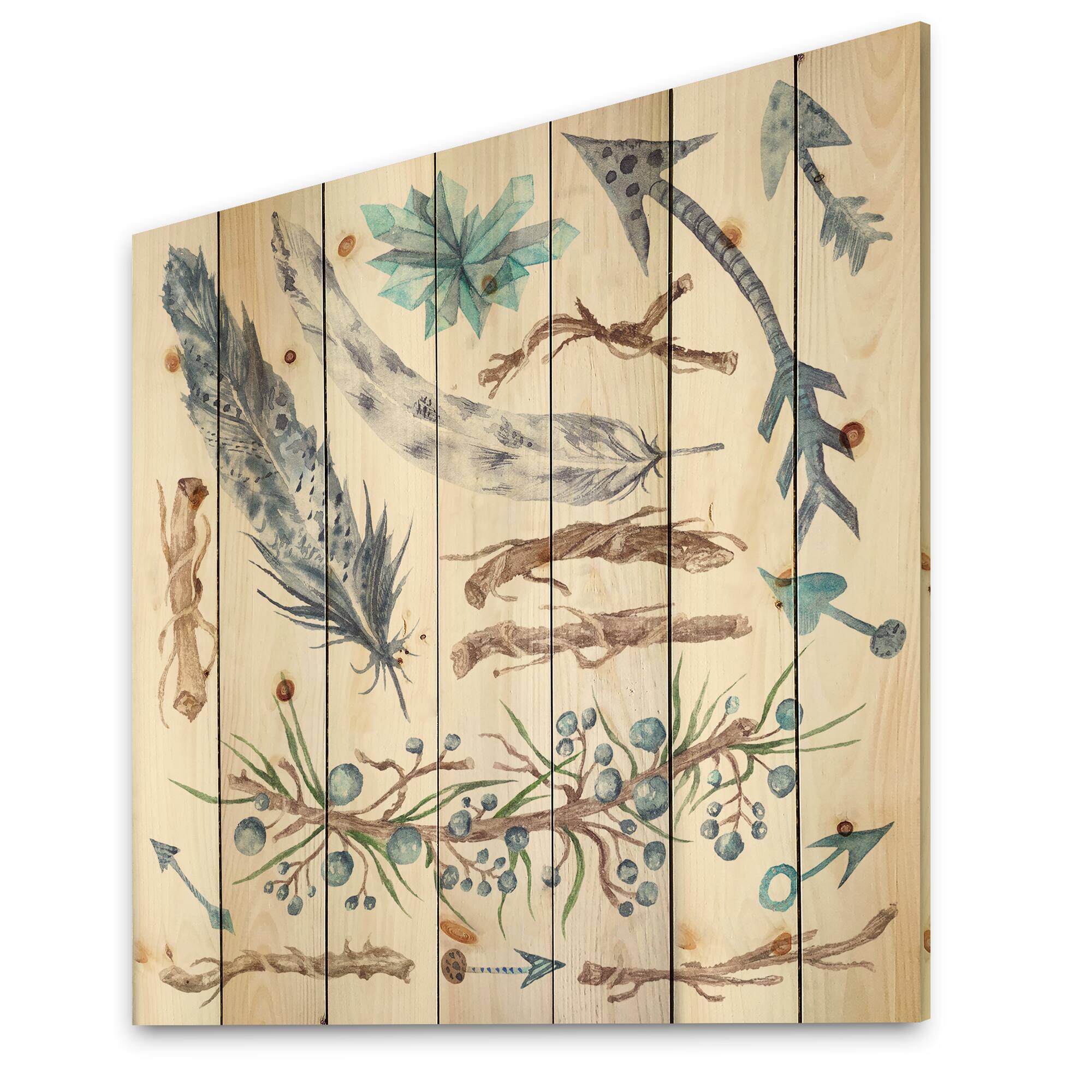 Designart - Tribal Forest - Bohemian & Eclectic Print on Natural Pine Wood