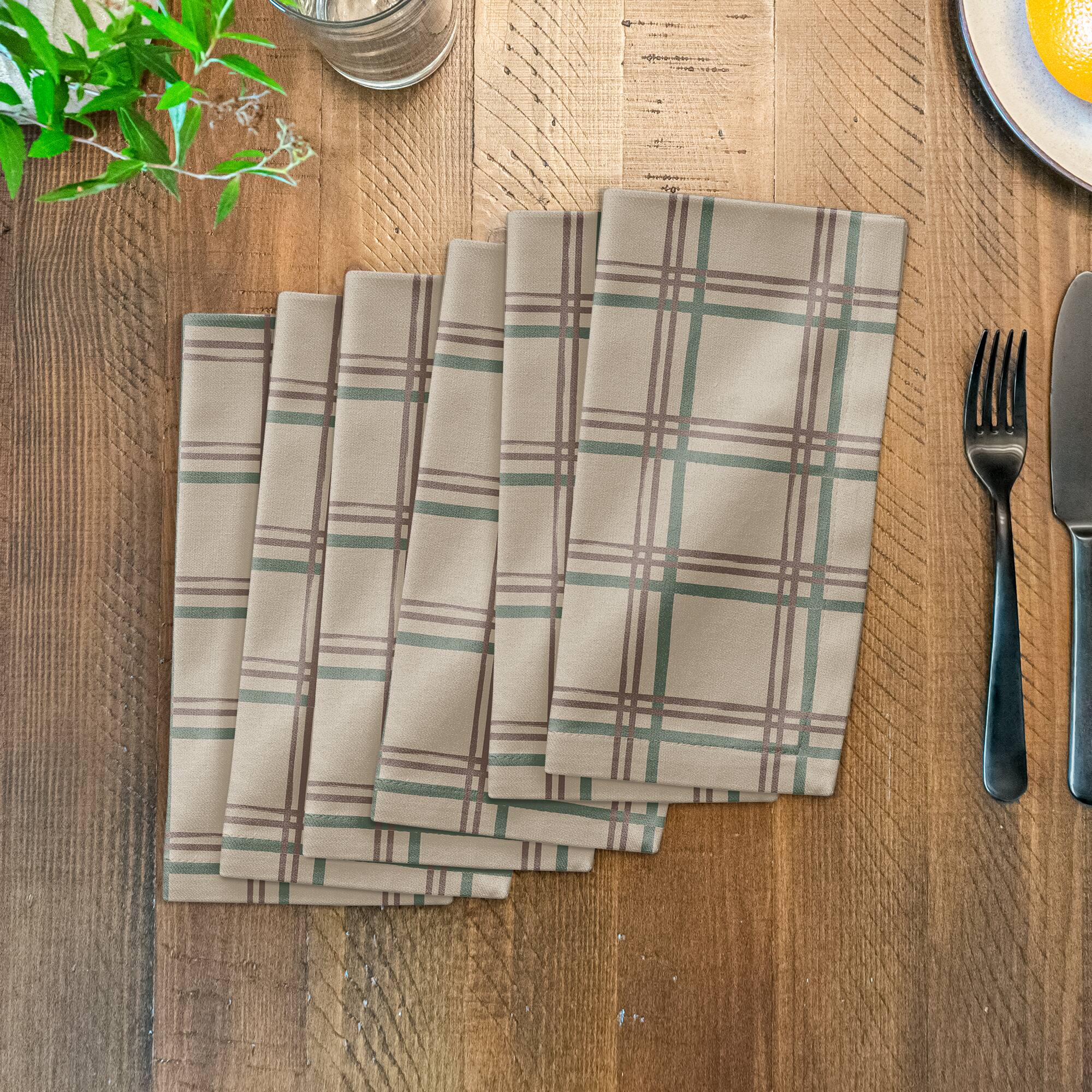 Holiday Plaid on Brown Cotton Twill Napkin