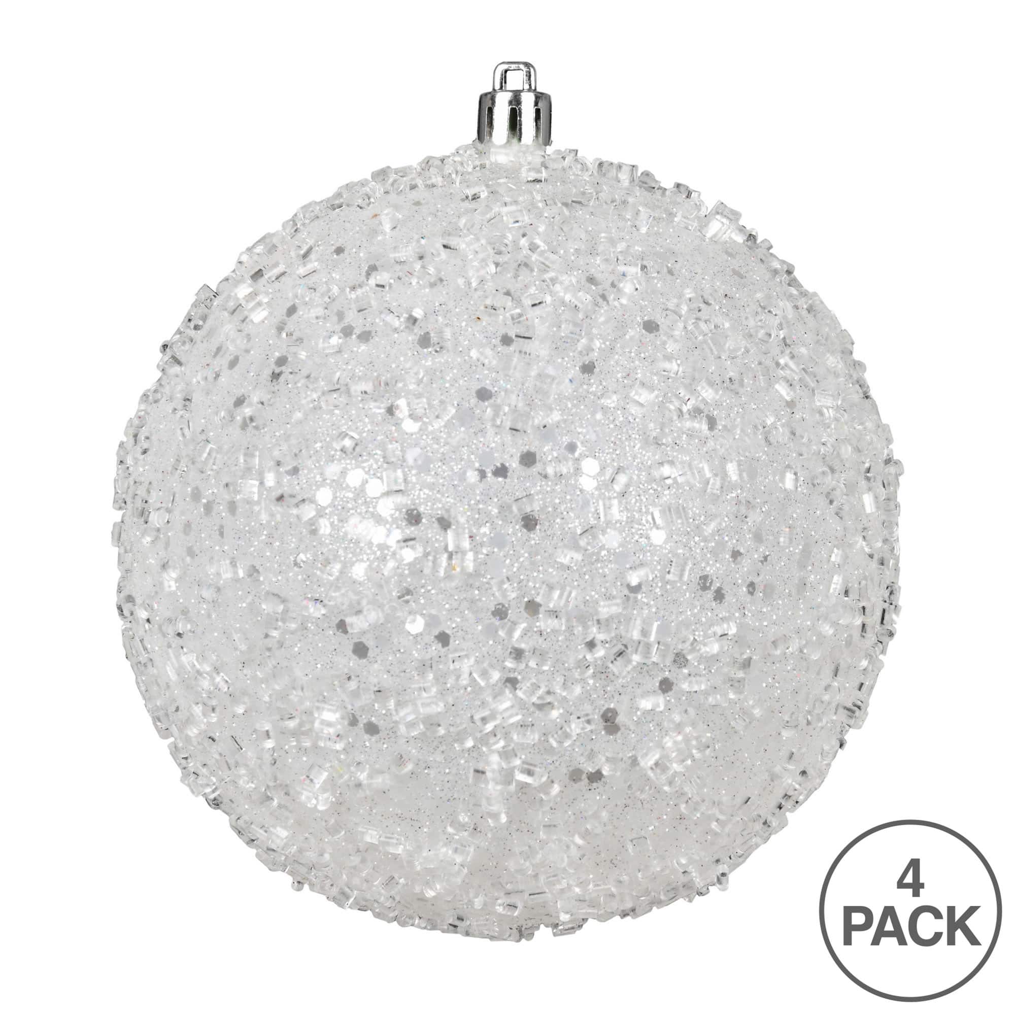 Vickerman White Glitter Hail Ball Christmas Ornaments