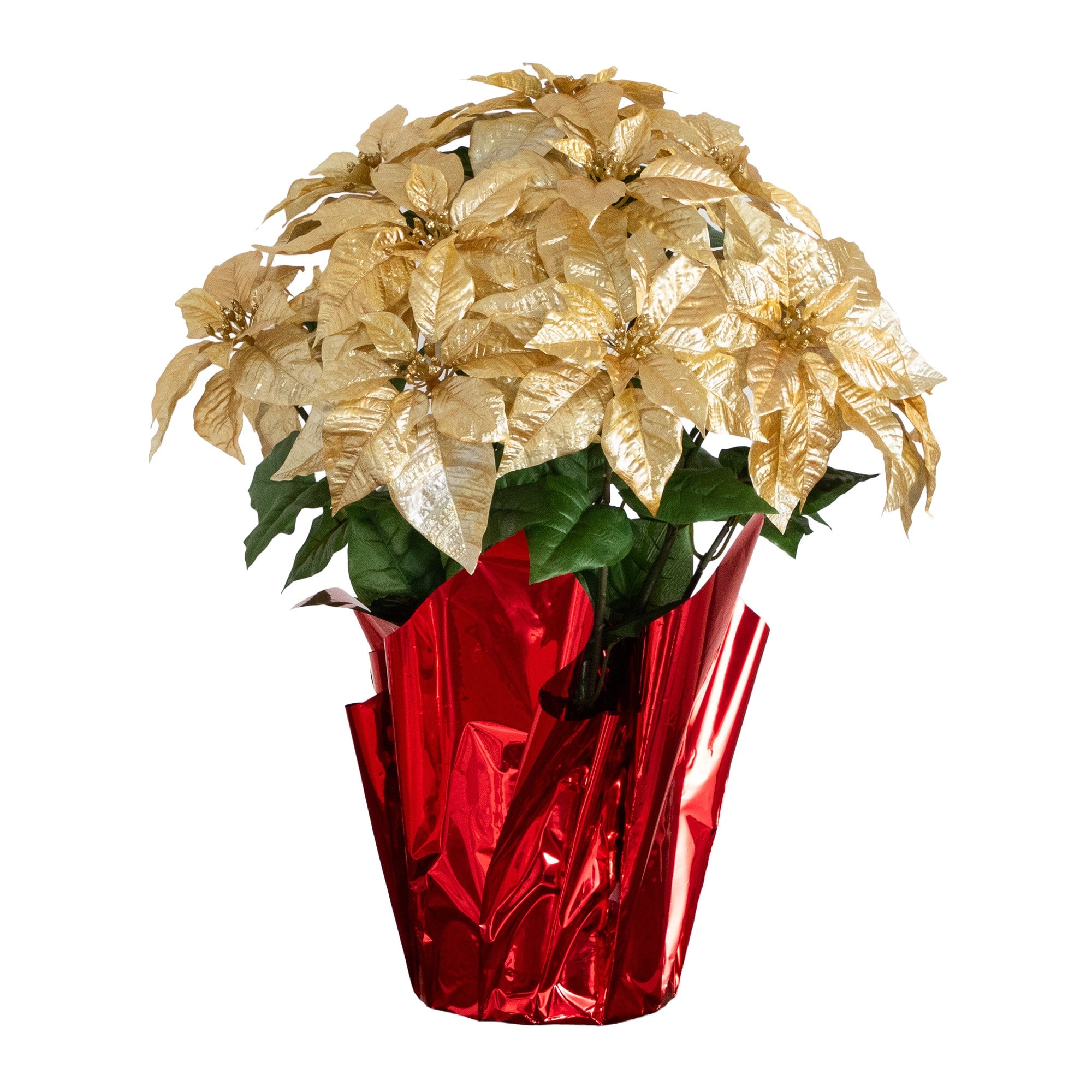 Nearly Natural 30" Artificial Grand Velvet Poinsettia in Red Wrapped Planter