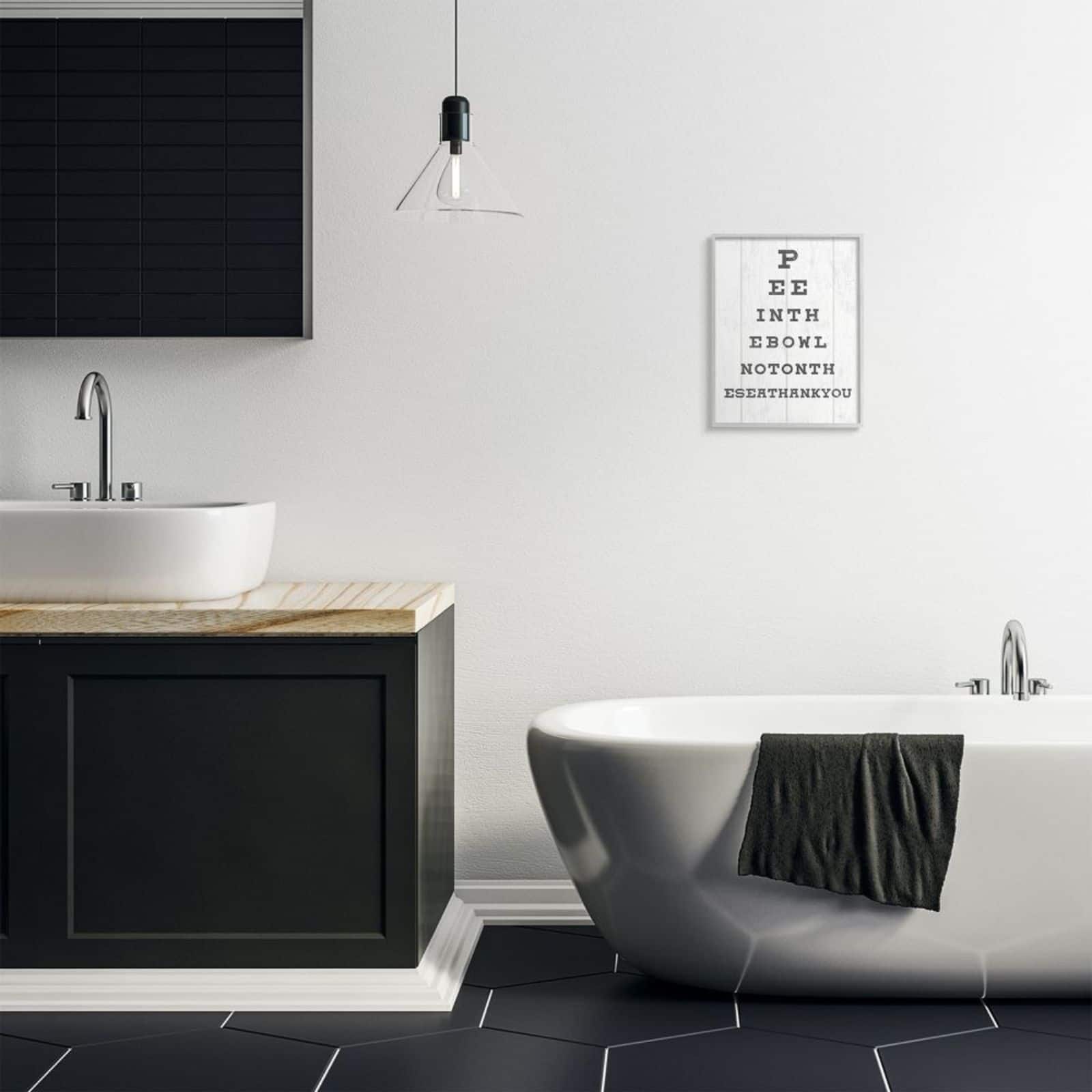 Stupell Industries Bathroom "Pee in the Bowl" Seeing Eye Chart Wood Framed Wall Art