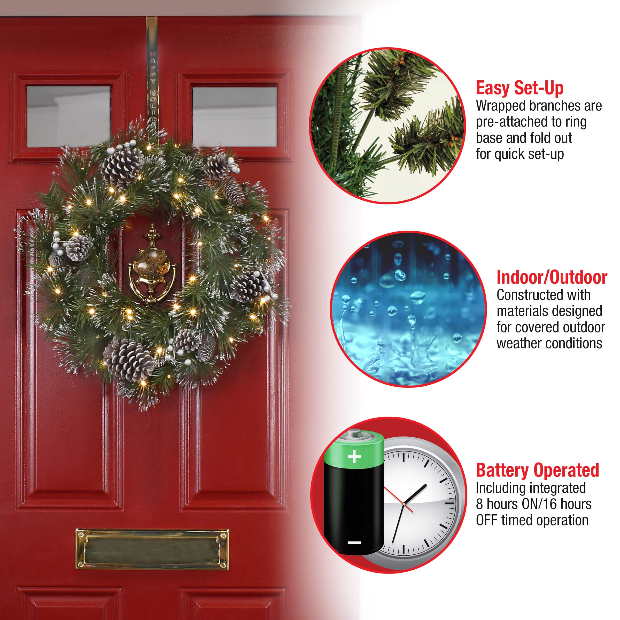 24'' LED Whitter Pine Wreath