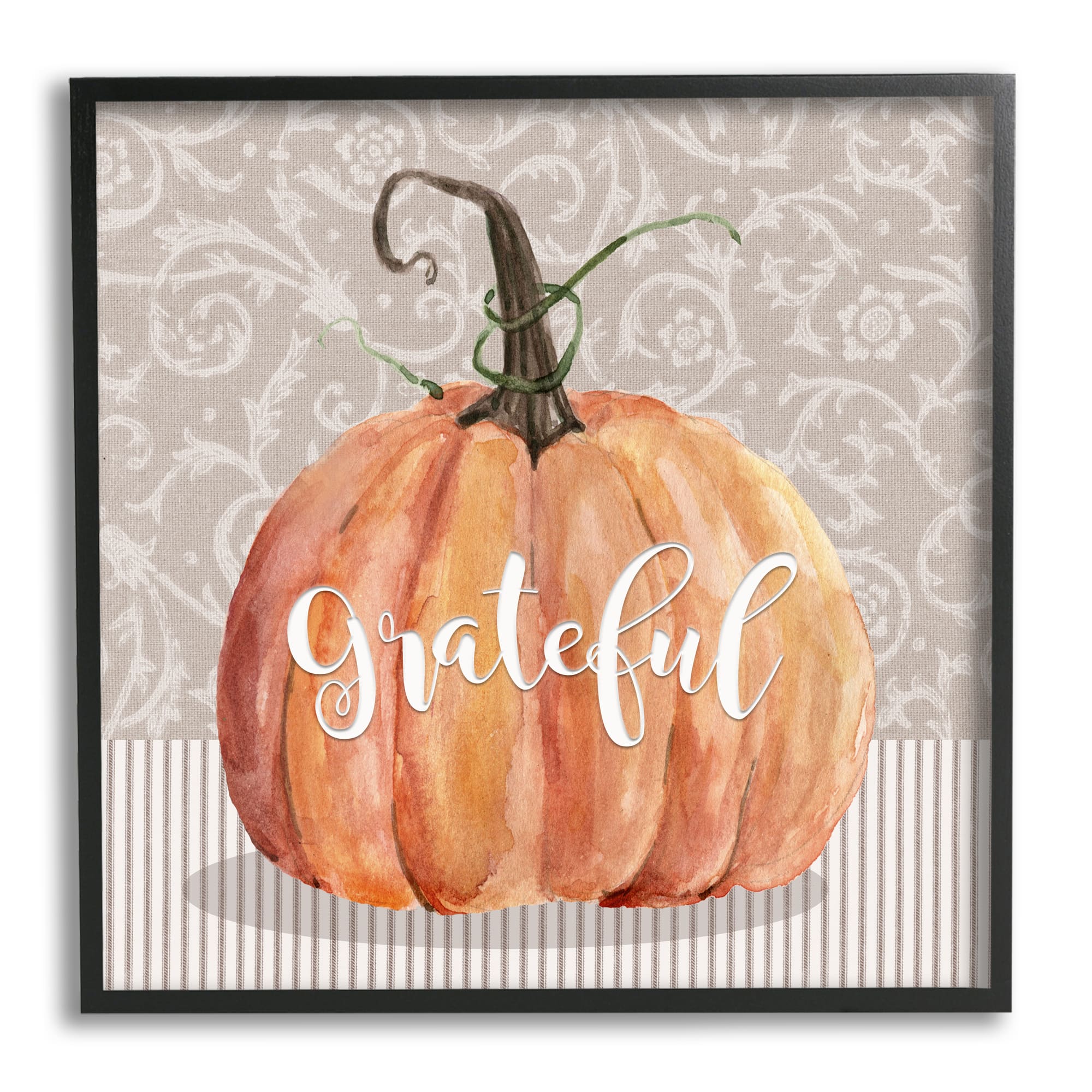 Stupell Industries Grateful Autumnal Pattern Pumpkin Framed Giclee Art