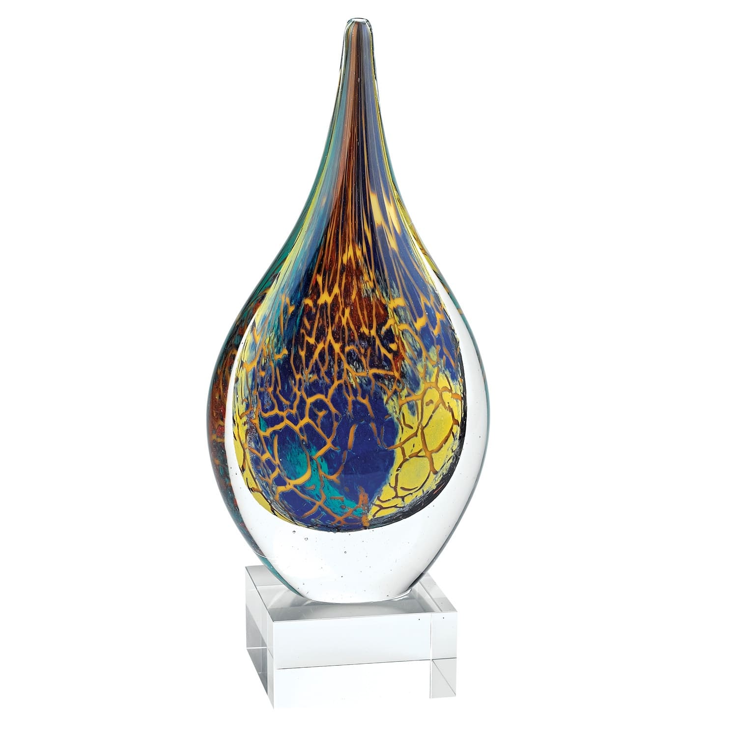 HomeRoots 13" Blue & Yellow Murano Glass Modern Abstract Tabletop Sculpture
