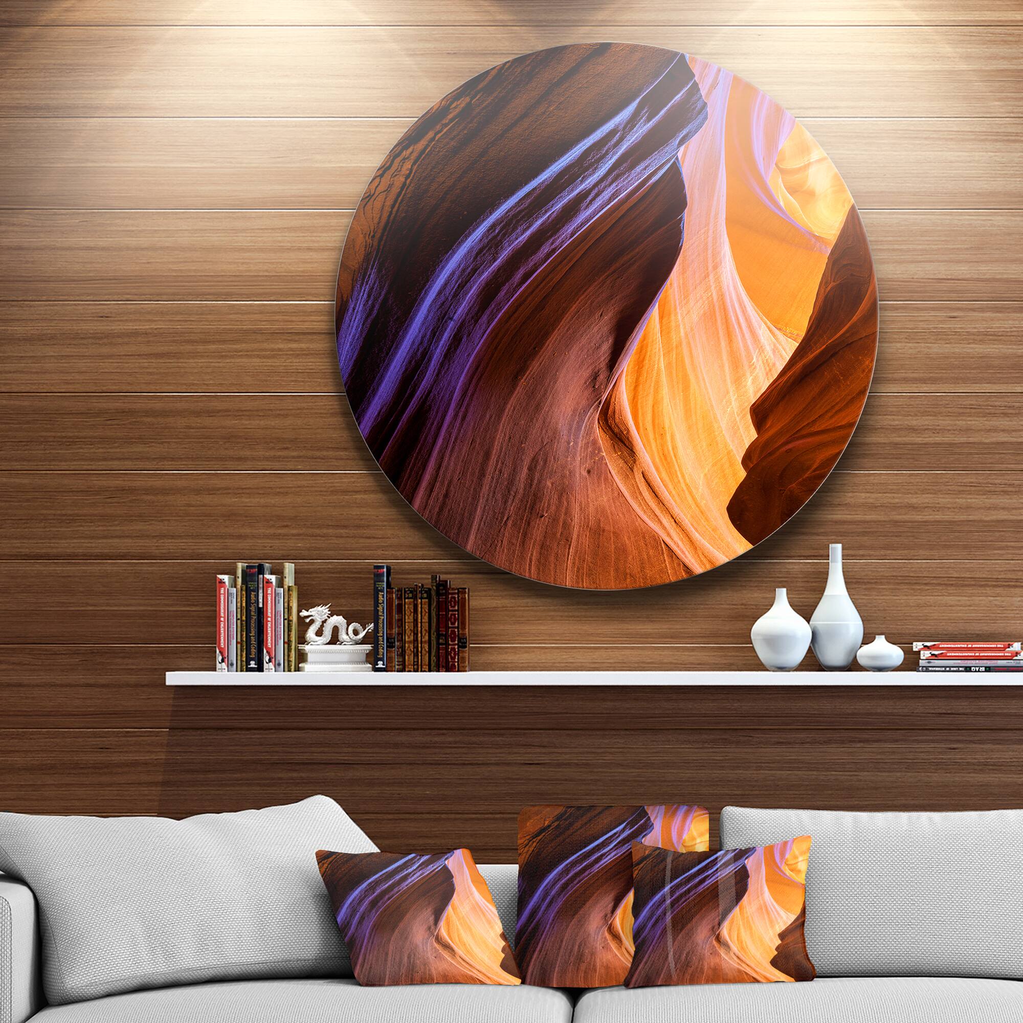 Designart - Blue Wall of Antelope Canyon' Landscape Photography Circle Metal Wall Art