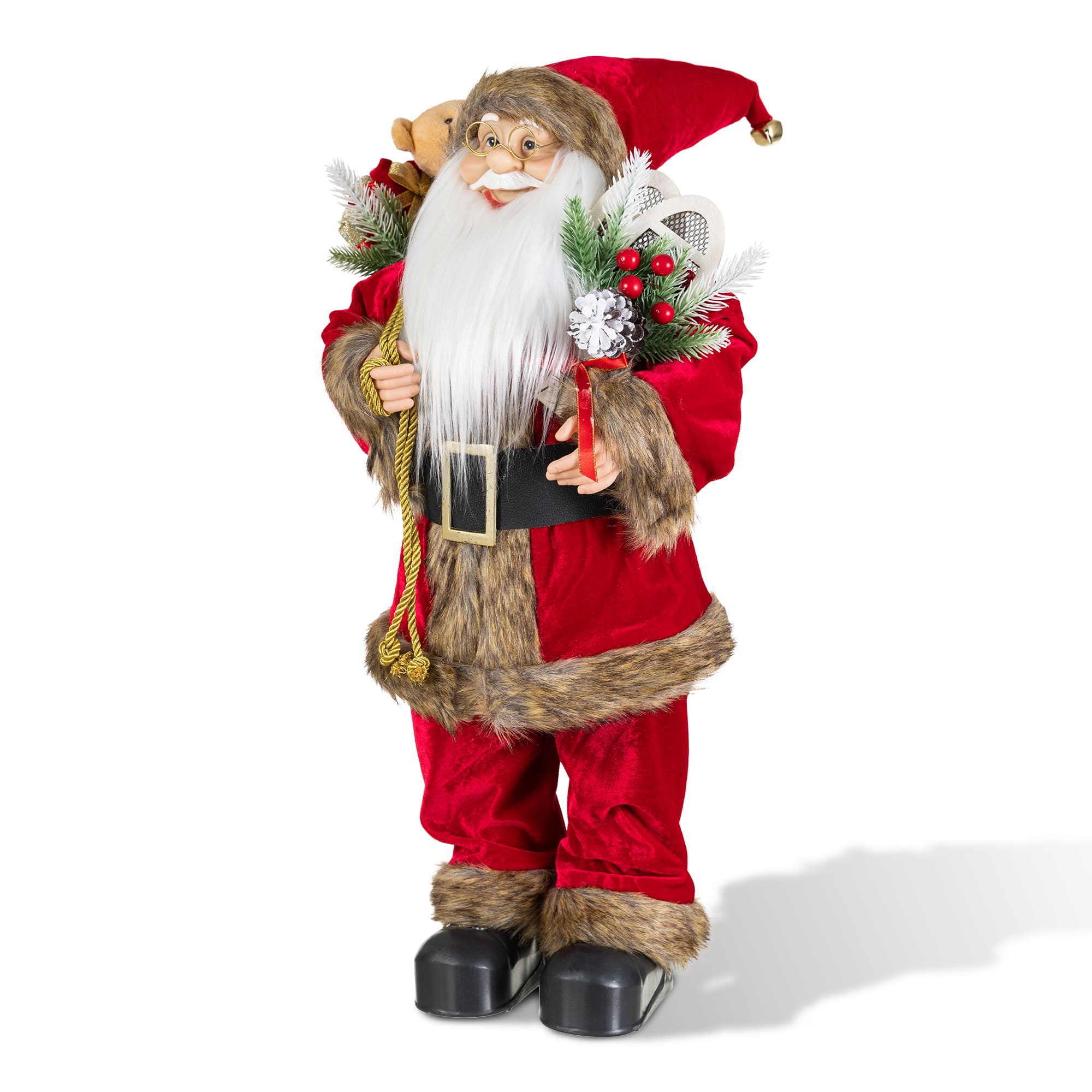 Glitzhome® 24" Faux Fur Traditional Christmas Santa Figurine in Red | 12" x 8" x 24" | Michaels®