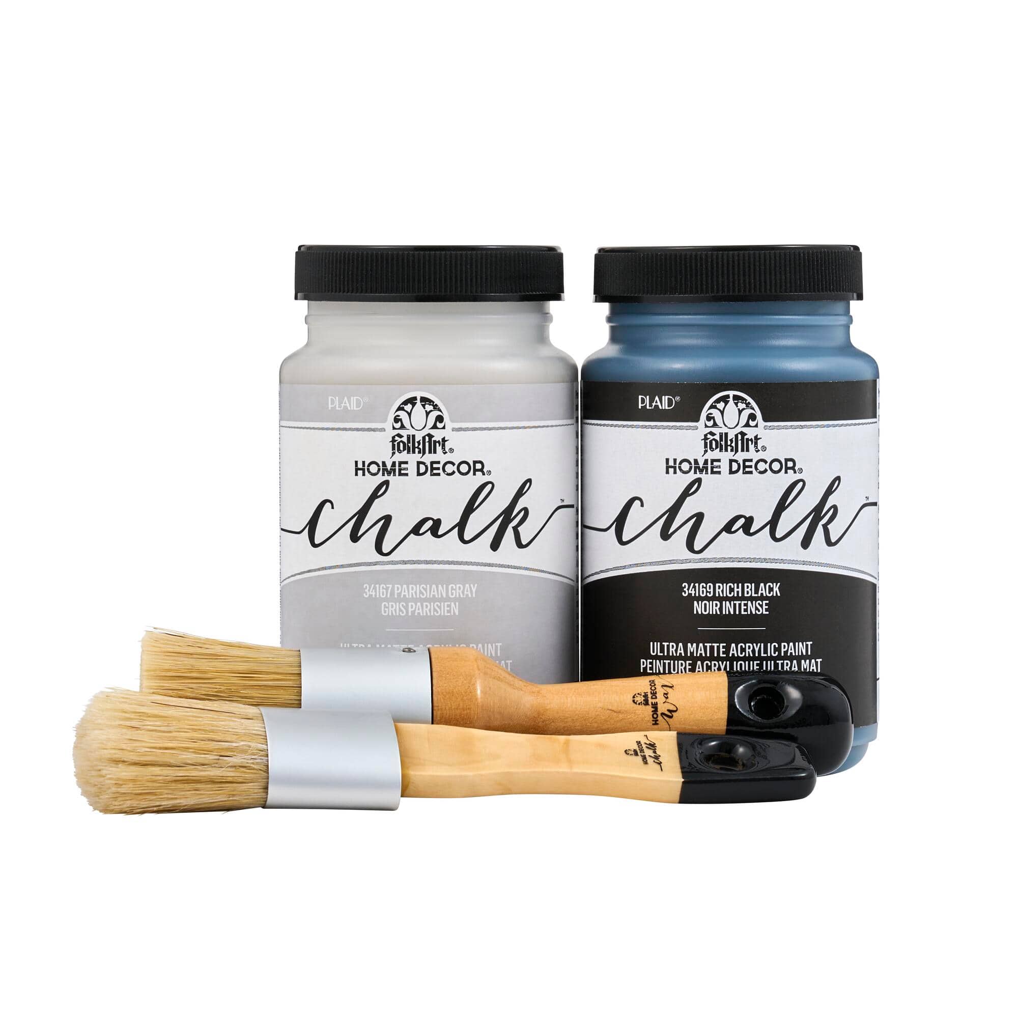 FolkArt® Home Decor™ Chalk Grey & Black with Brushes Kit