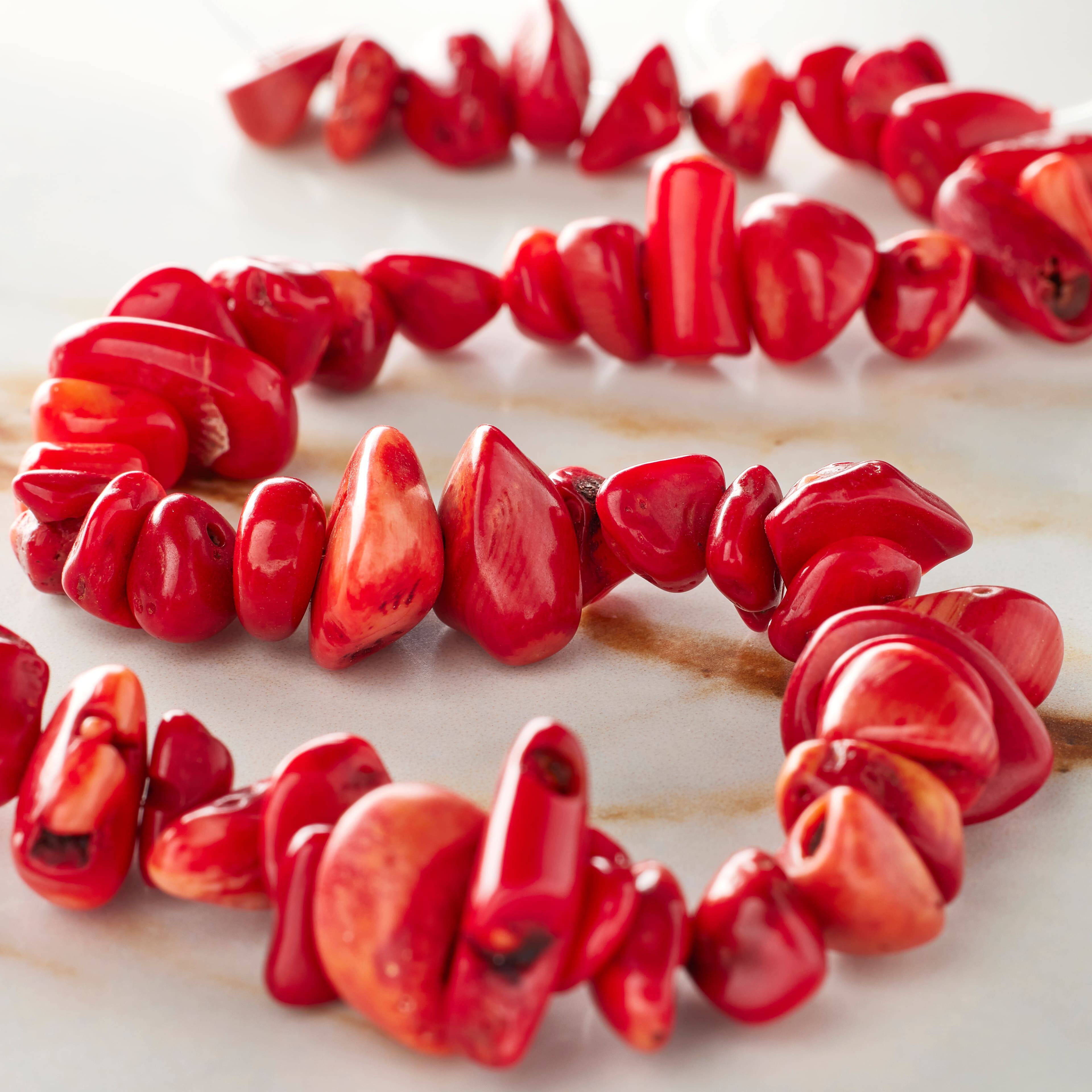 12 Pack:  Red Dyed Nugget Bamboo Coral Beads by Bead Landing™