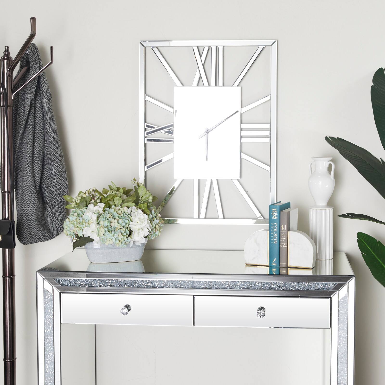 Silver MDF Glam Wall Clock, 32" x 2" x 24"