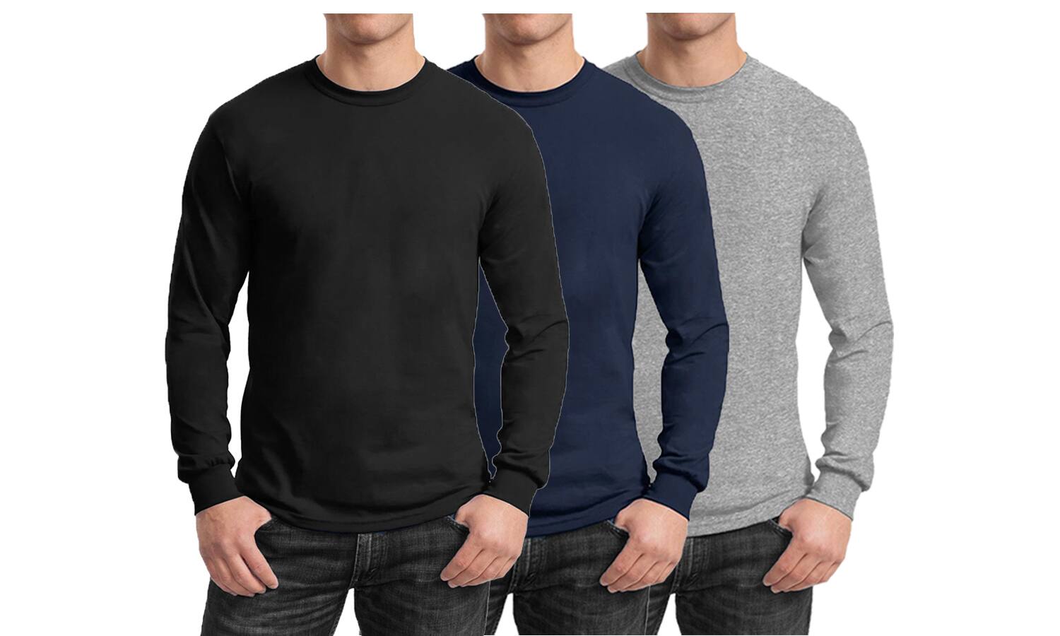 Galaxy By Harvic Long Sleeve Crew Neck Men's Egyptian Cotton-Blend T-Shirt 3 Pack