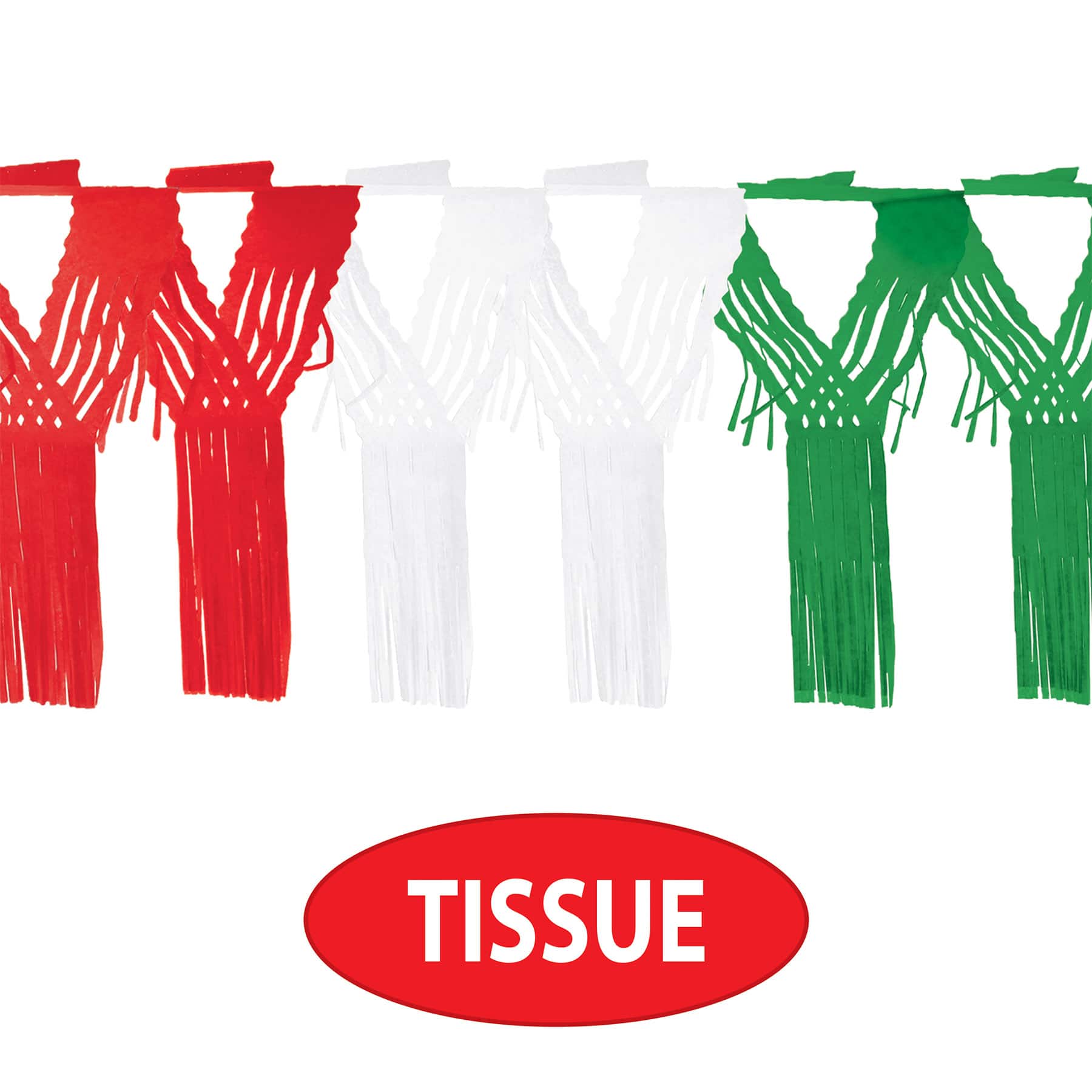 Beistle 12ft. Red, White & Green Drop Fringe Garlands, 2ct.