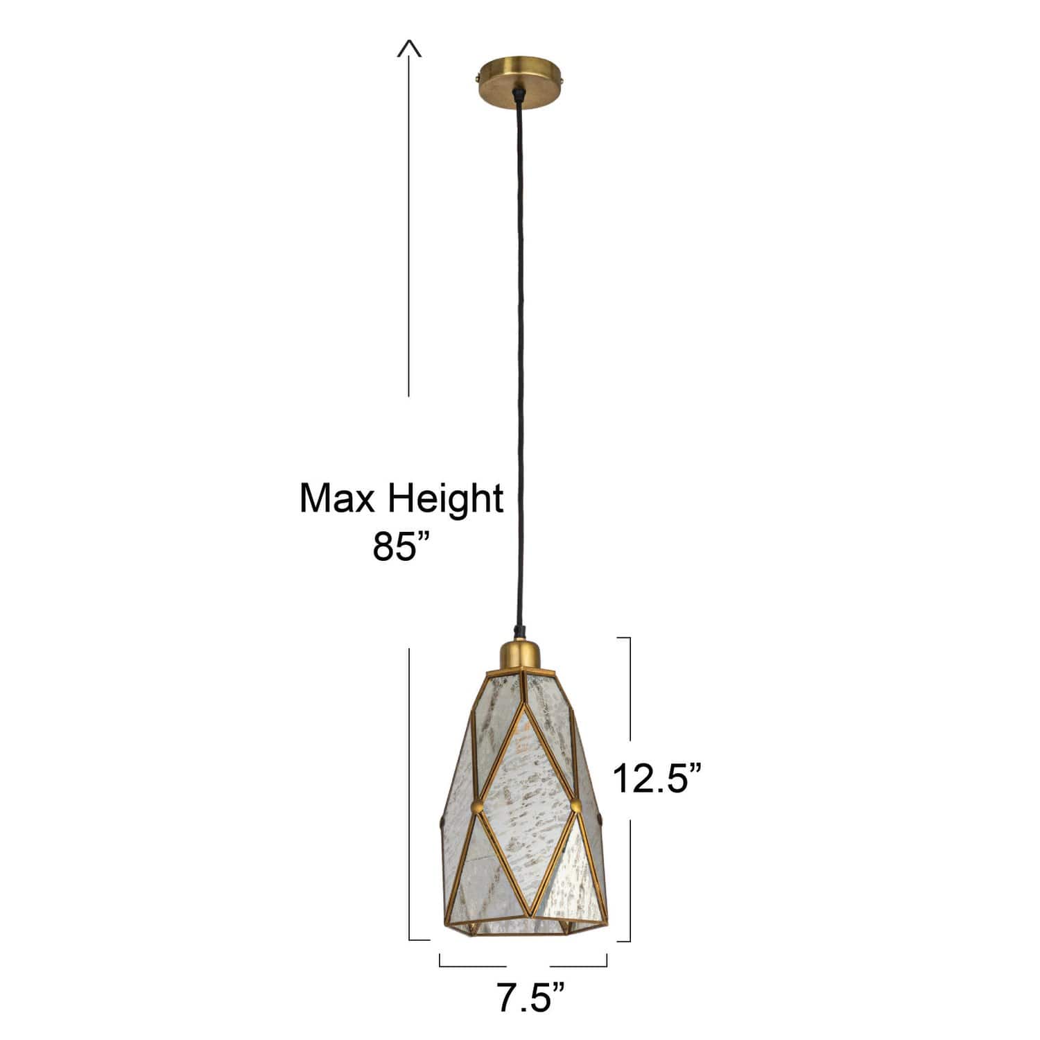 Hello Honey® Antiqued Mirrored Mercury Glass Pendant with Gold Diamond Framework Design