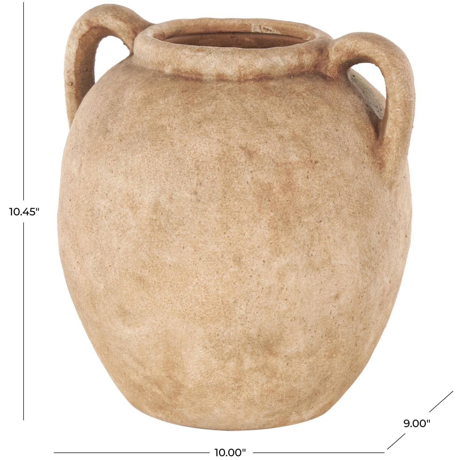 10.5" Copper Ceramic Antique Style Textured Vase with Handles