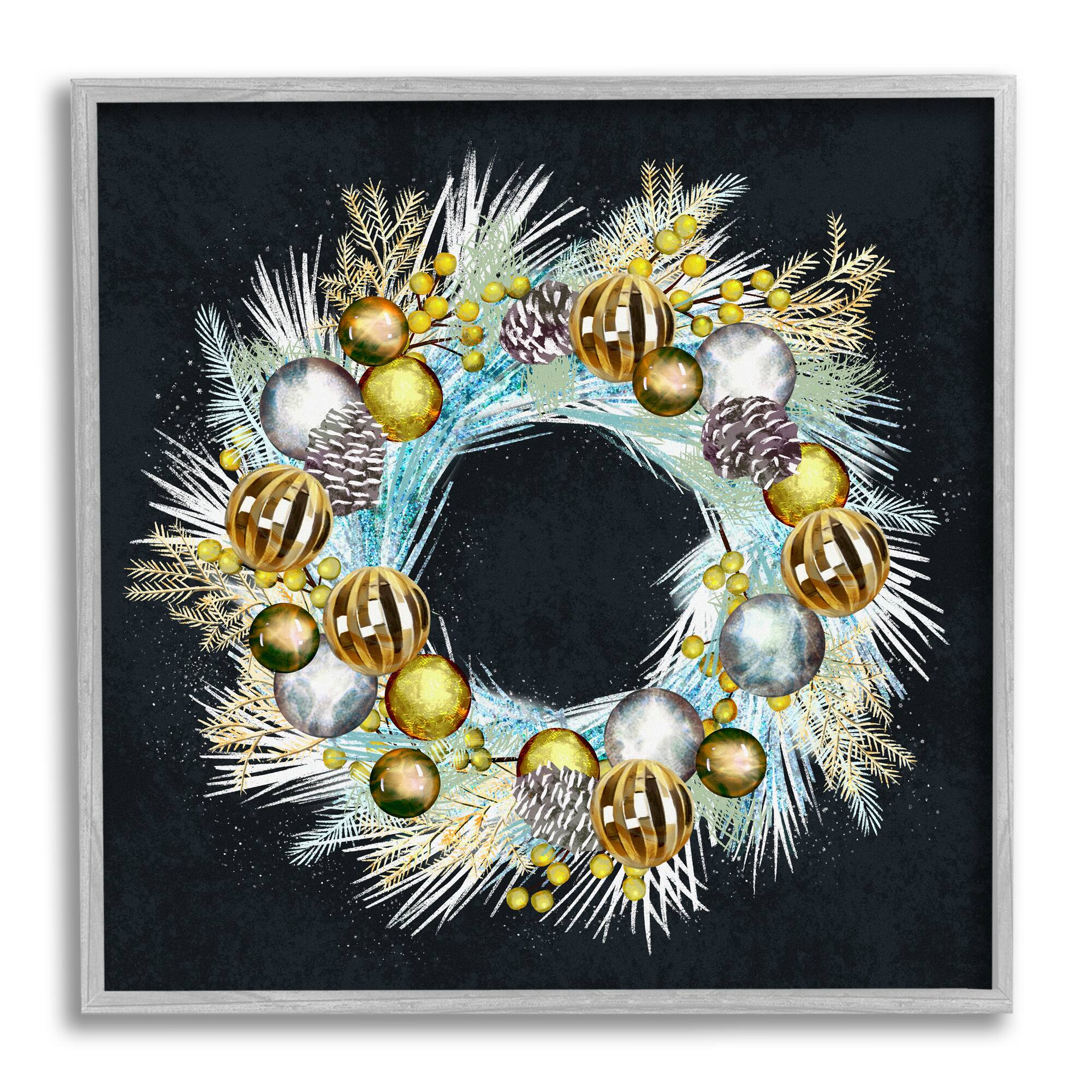 Stupell Industries Gleaming Seasonal Pine Wreath Framed Giclee Art