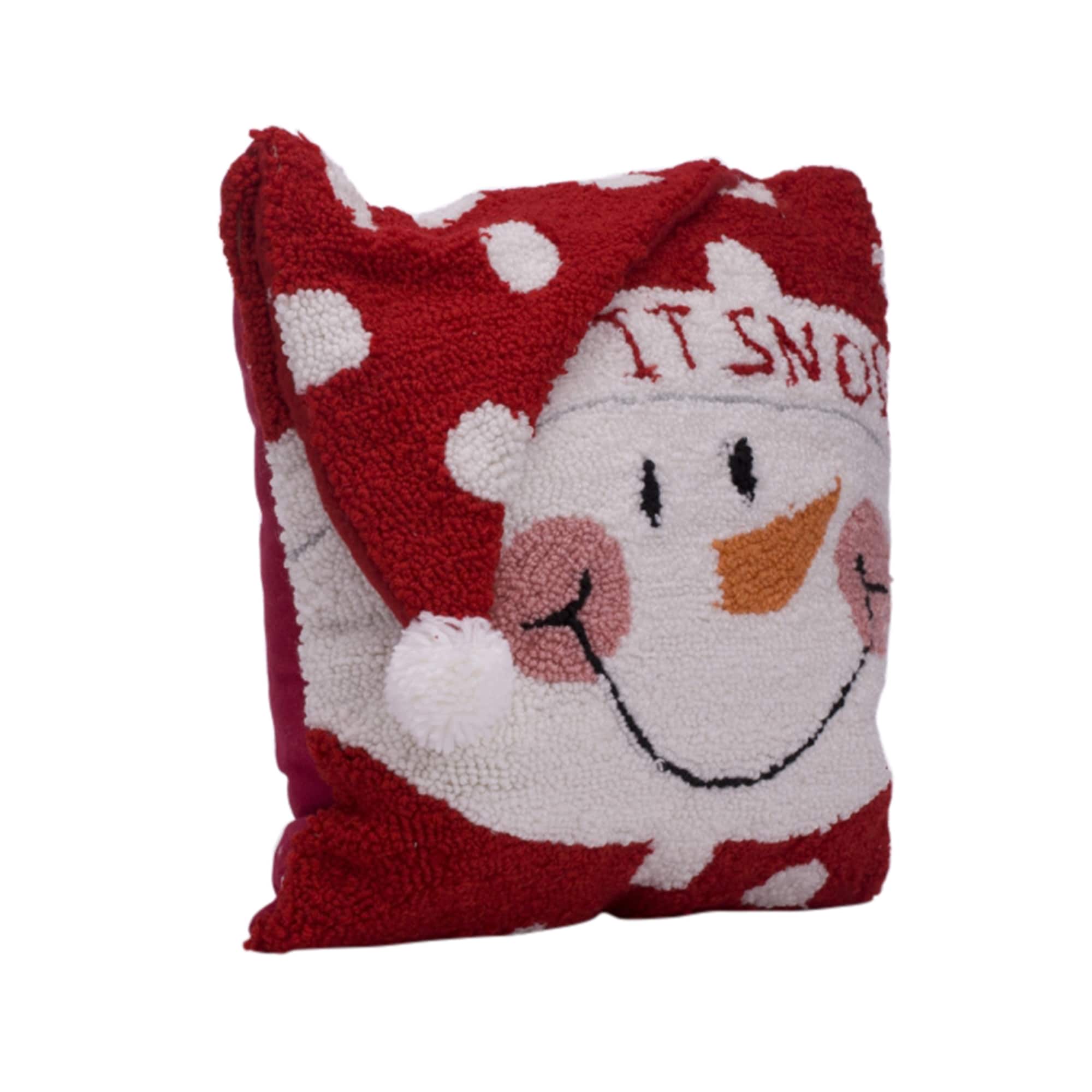 Glitzhome® 14" Hooked 3D Snowman Pillow