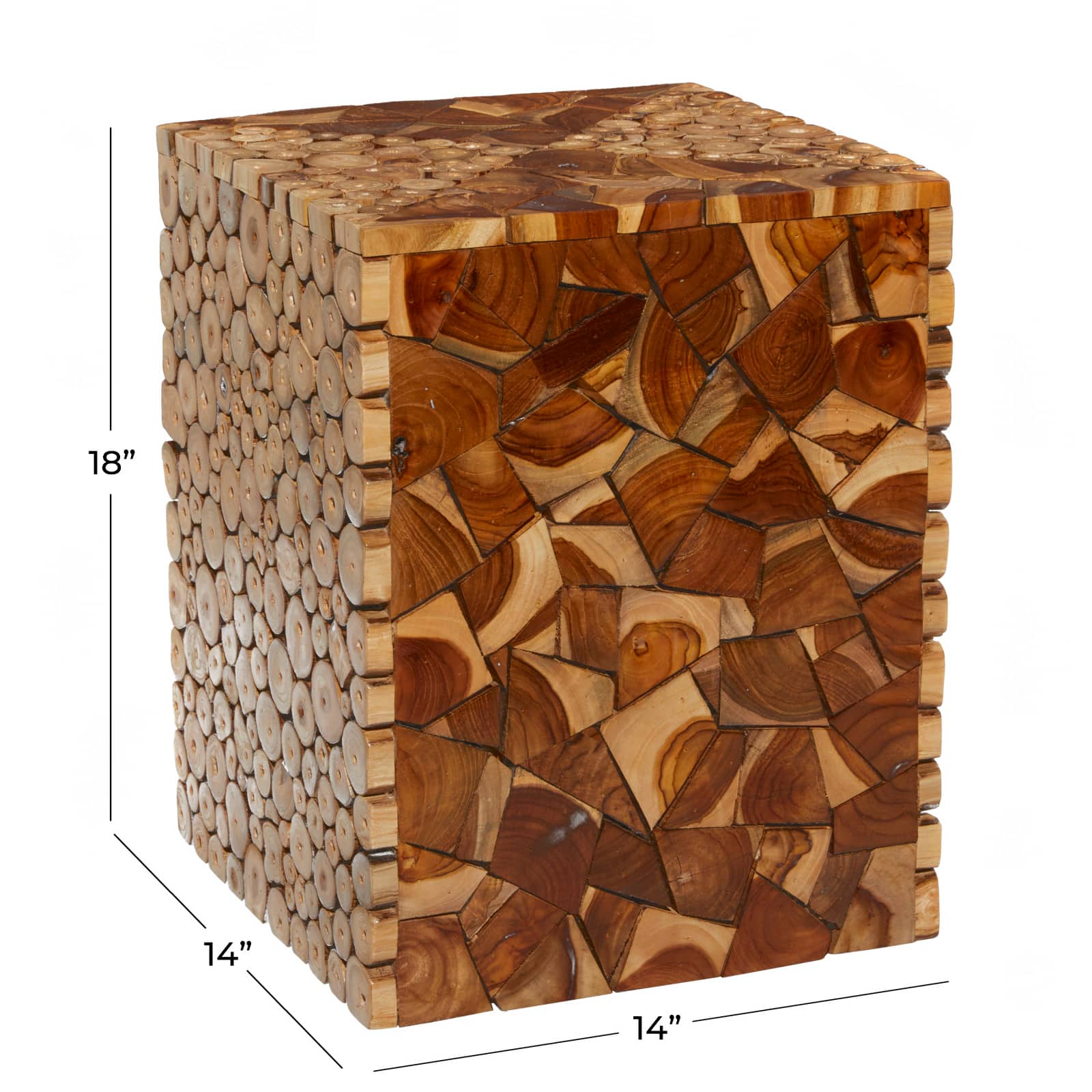 18" Brown Teak Contemporary Stool