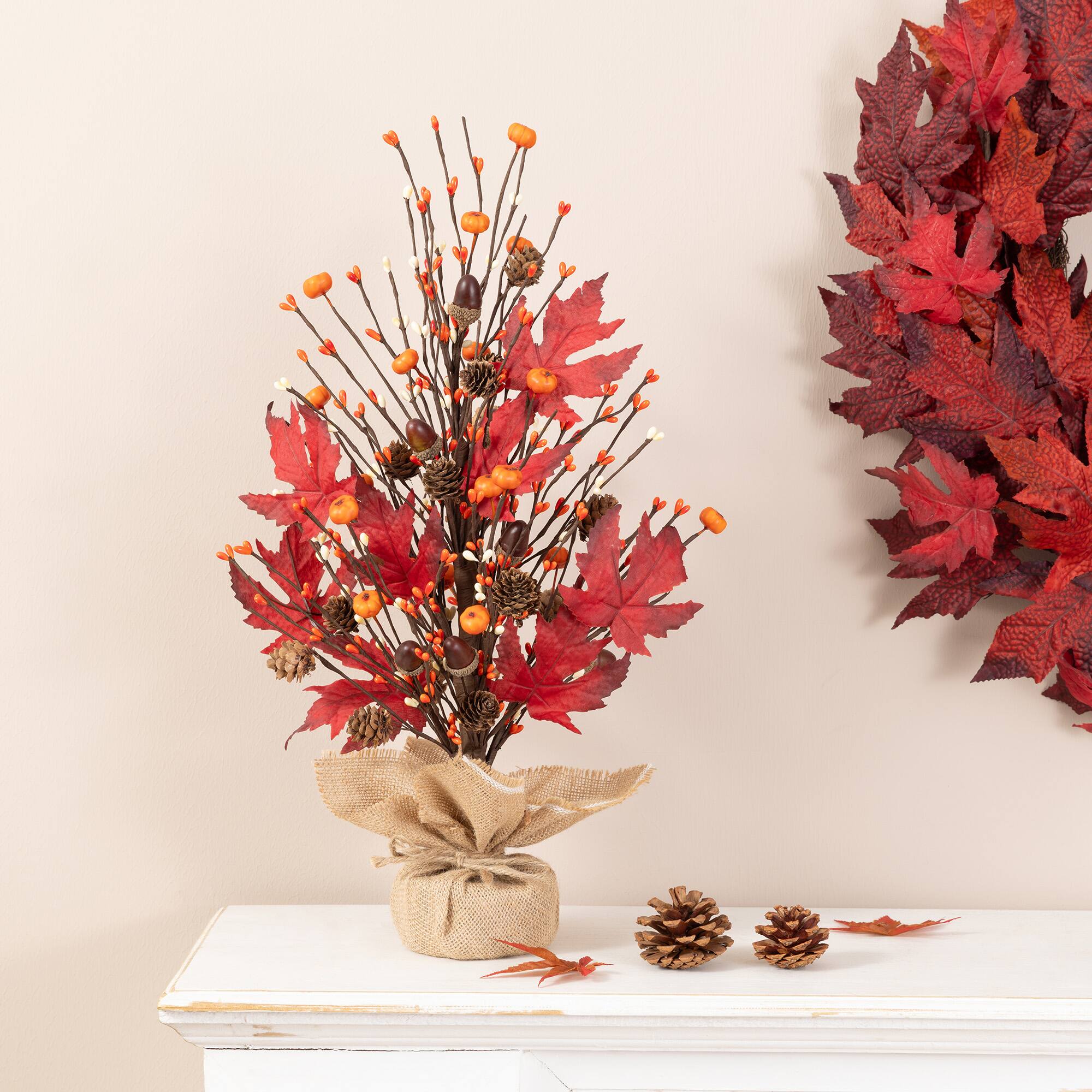 Glitzhome® 21" Fall Burgundy Leaves Table Tree
