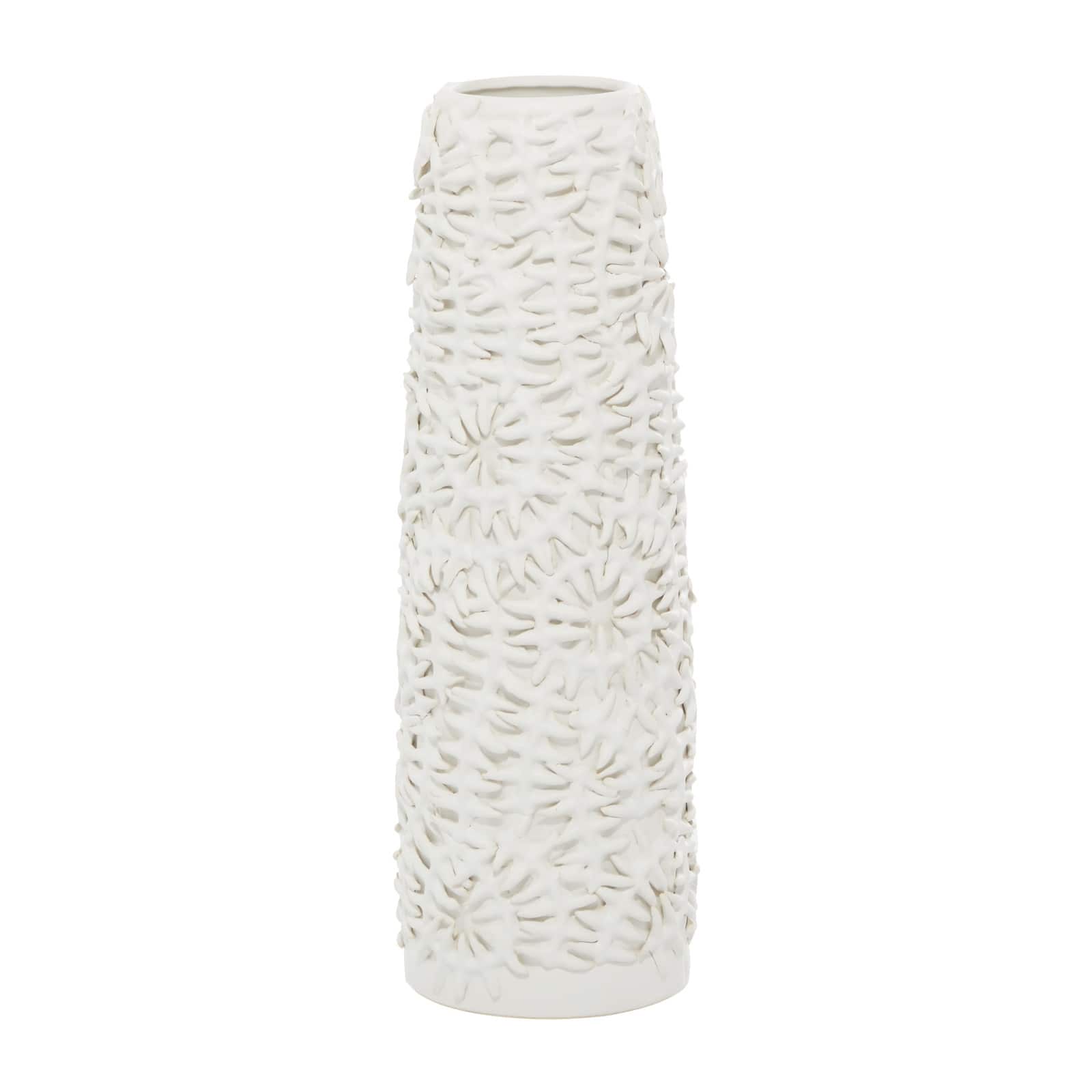 White Ceramic Contemporary Vase, 17" x 6" x 6"