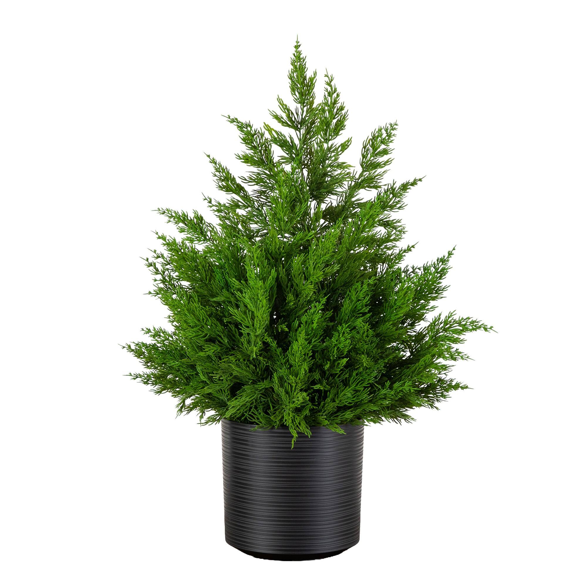 Nearly Natural 28" Artificial Real Touch Winter Cypress Bush in Black Decorative Planter