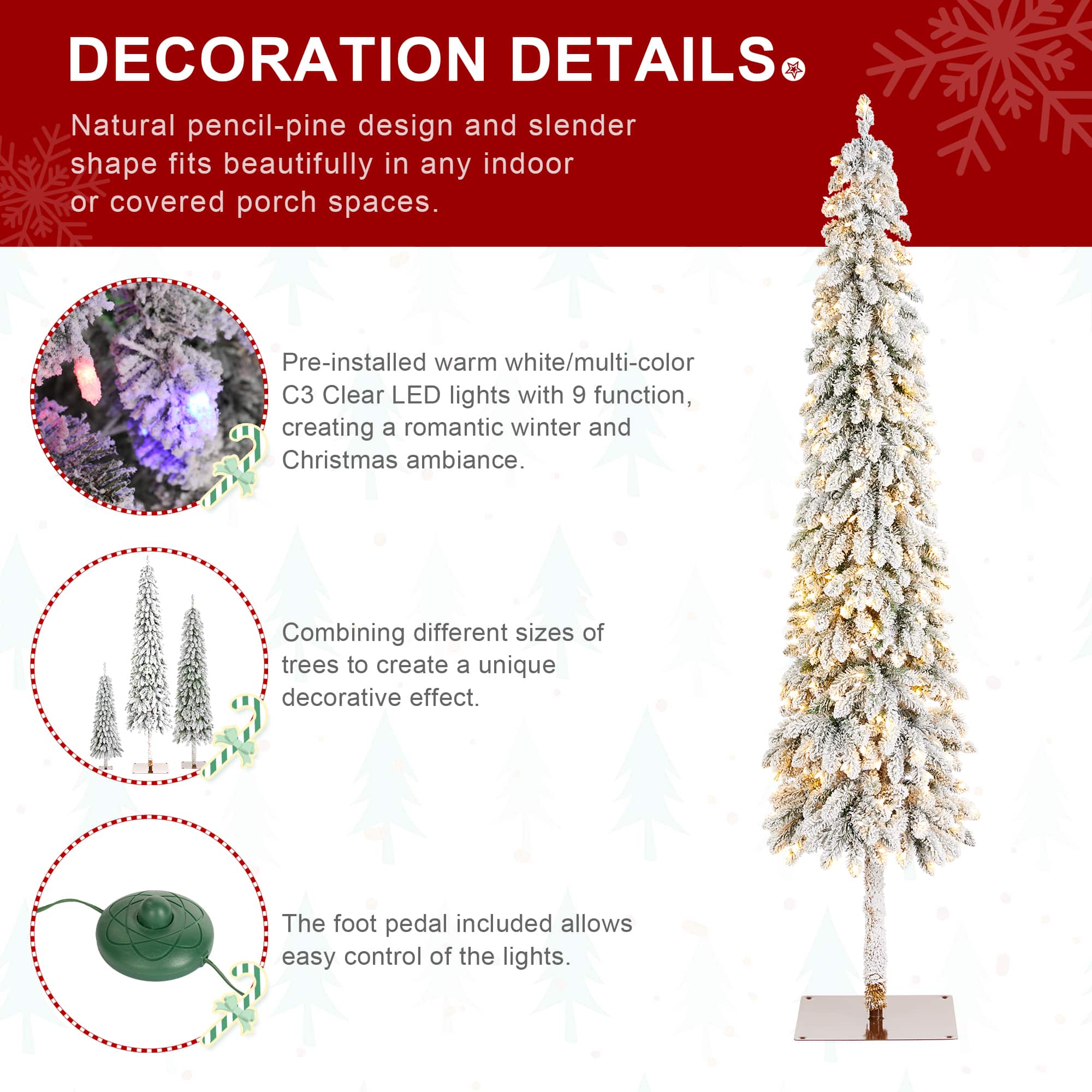 Glitzhome® 7.5ft Pre-Lit Flocked Artificial Christmas Tree, Warm White Lights